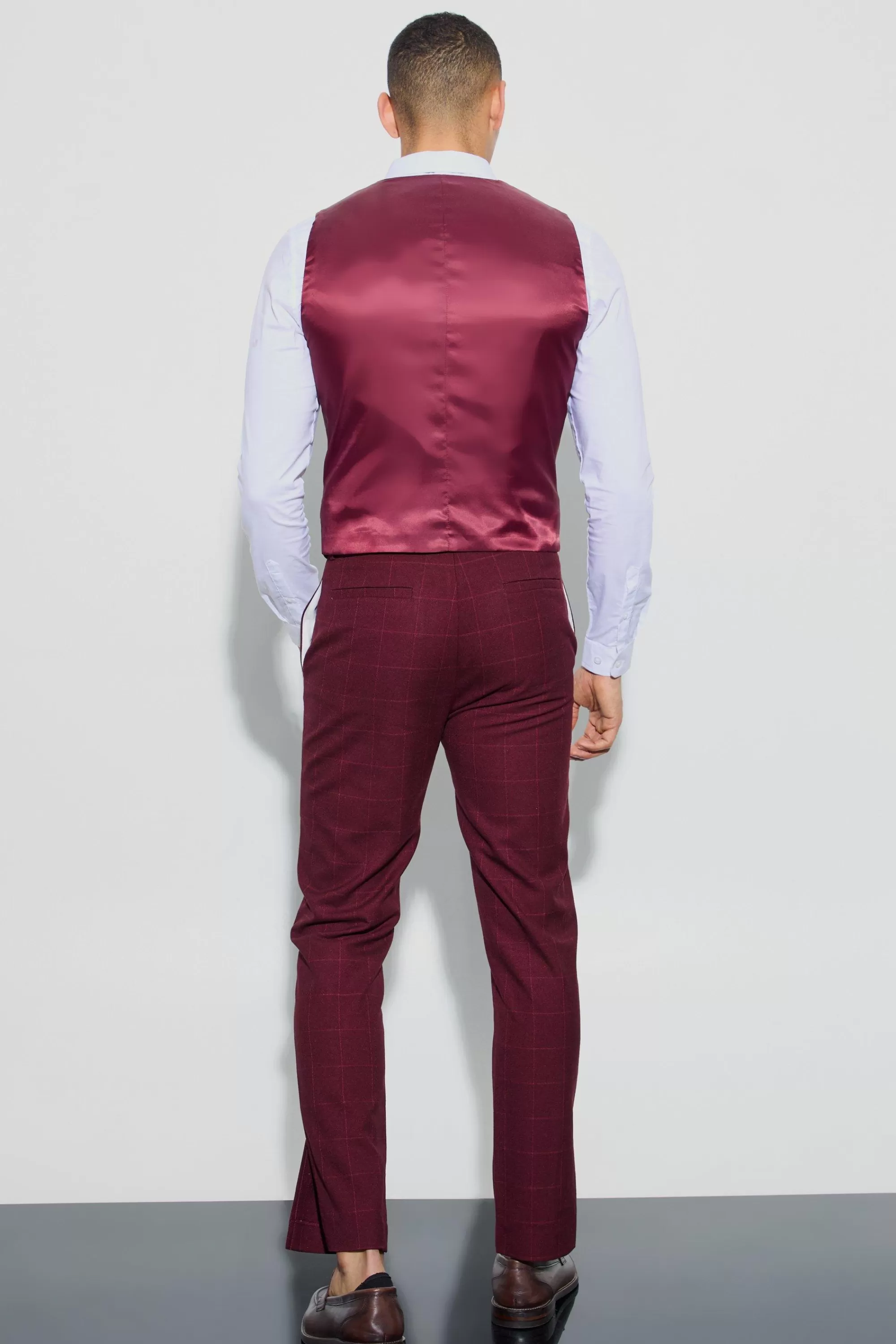 boohooMAN Window Check Straight Fit Trousers | UK