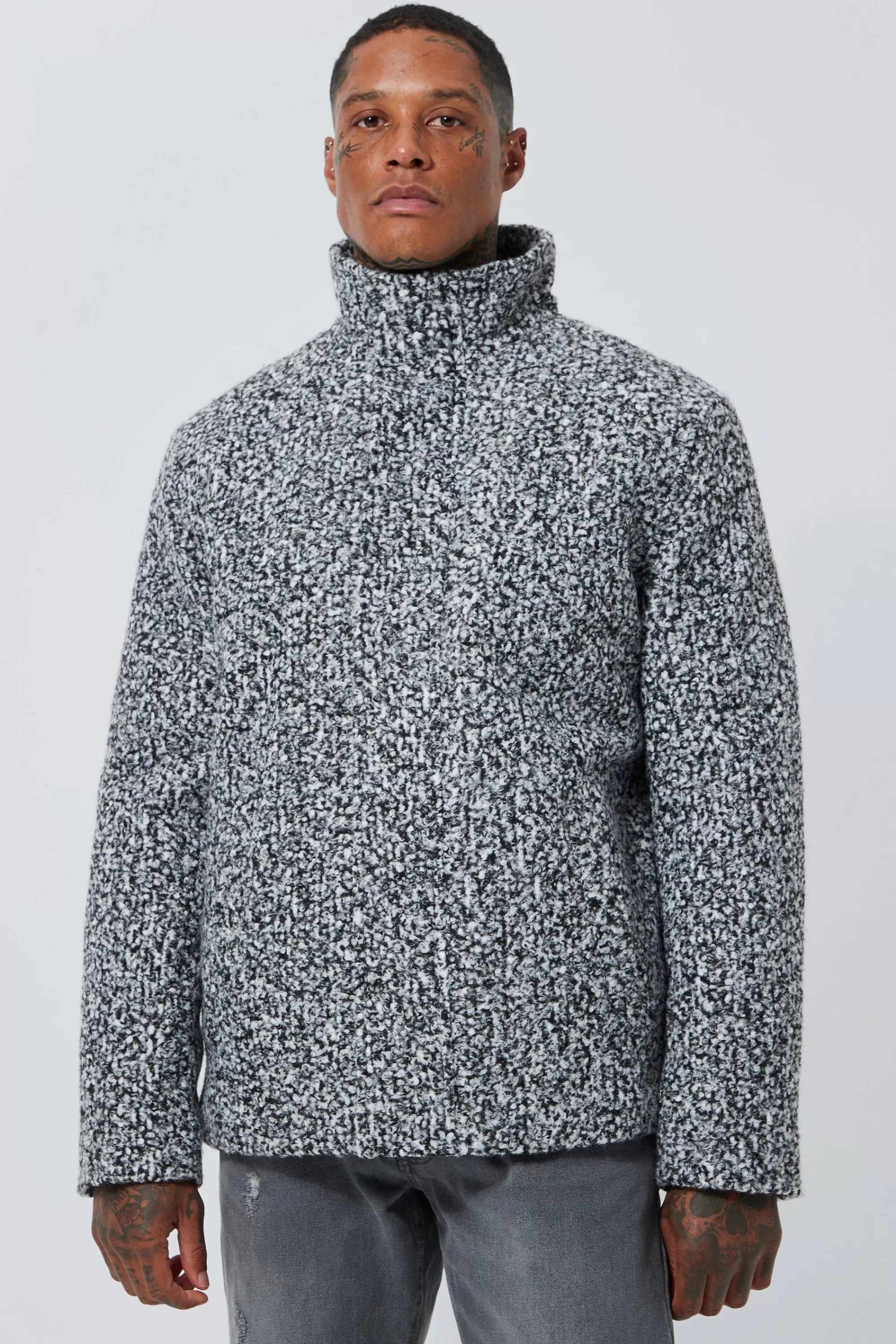 boohooMAN Wool Concealed Placket Funnel Neck Jacket | UK