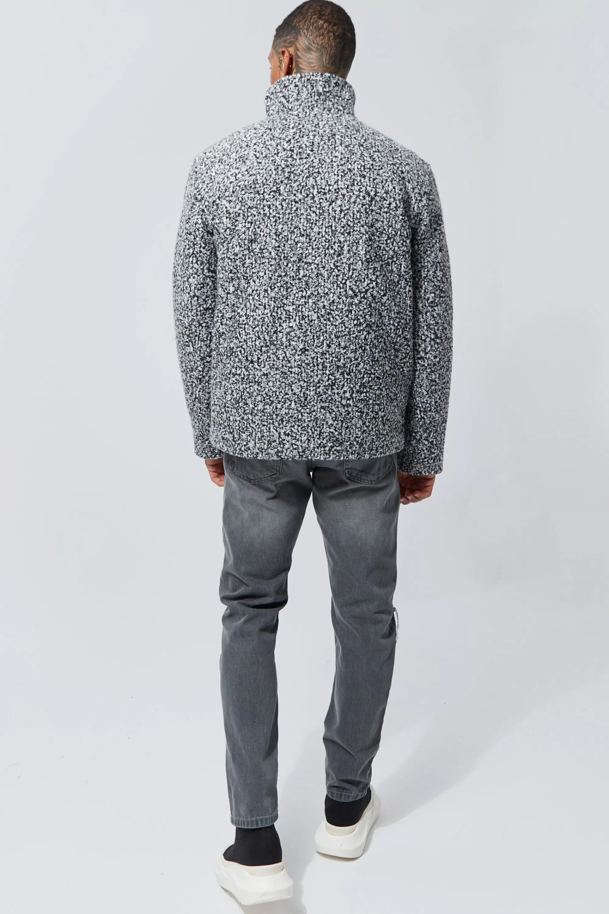 boohooMAN Wool Concealed Placket Funnel Neck Jacket | UK