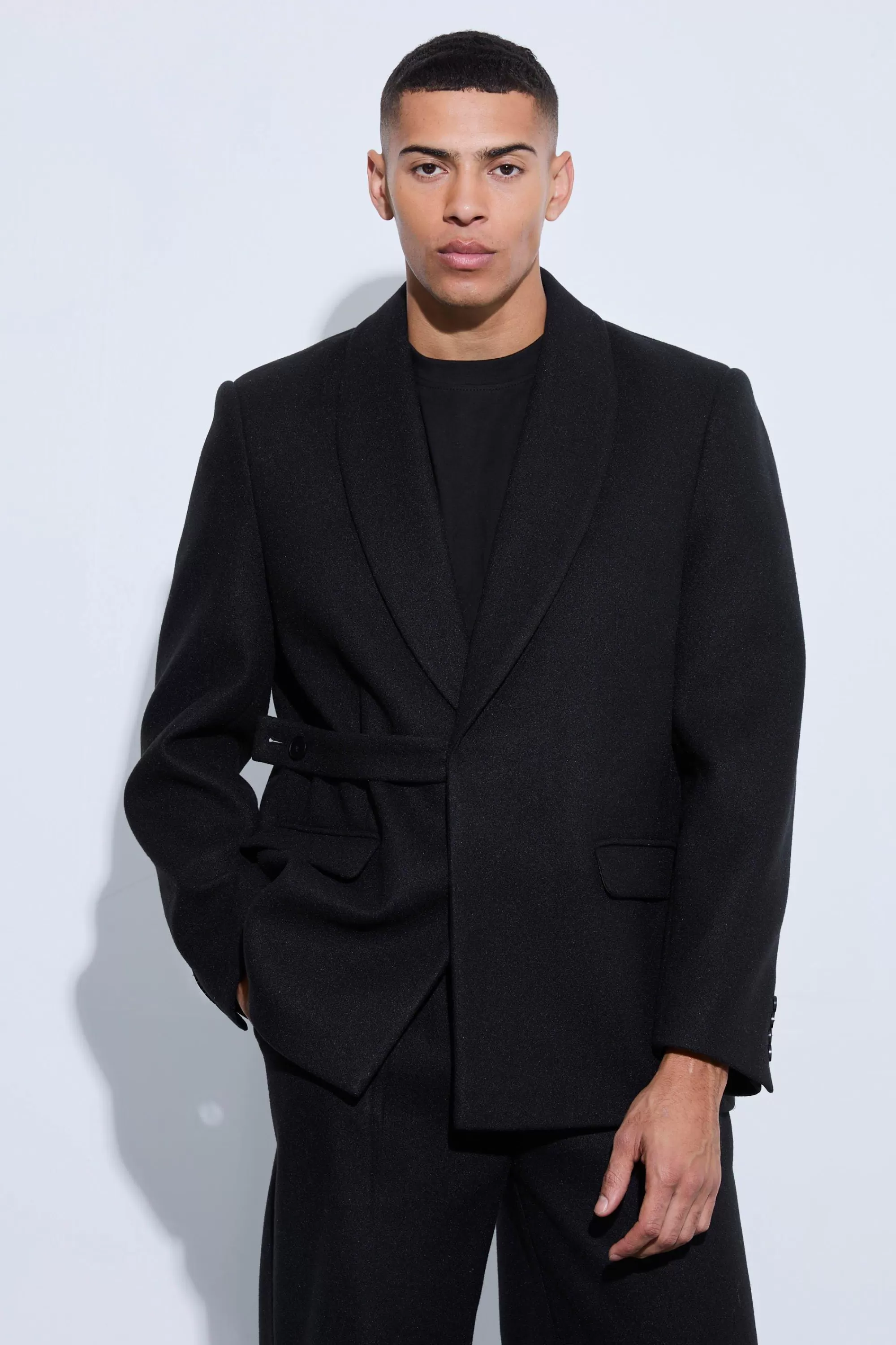 boohooMAN Wool Look Oversized Strap Detail Blazer | UK