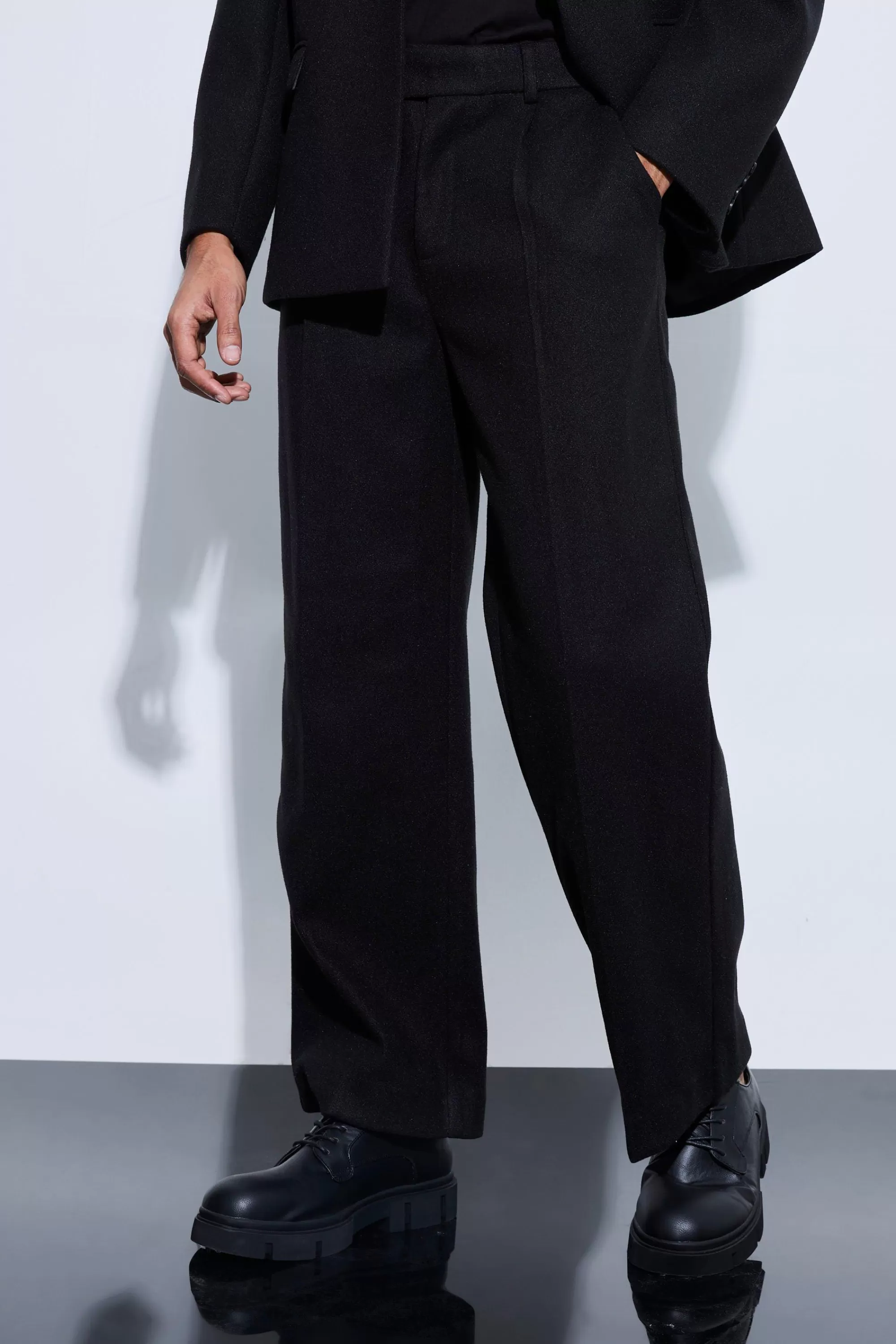 boohooMAN Wool Look Oversized Strap Detail Suit | UK