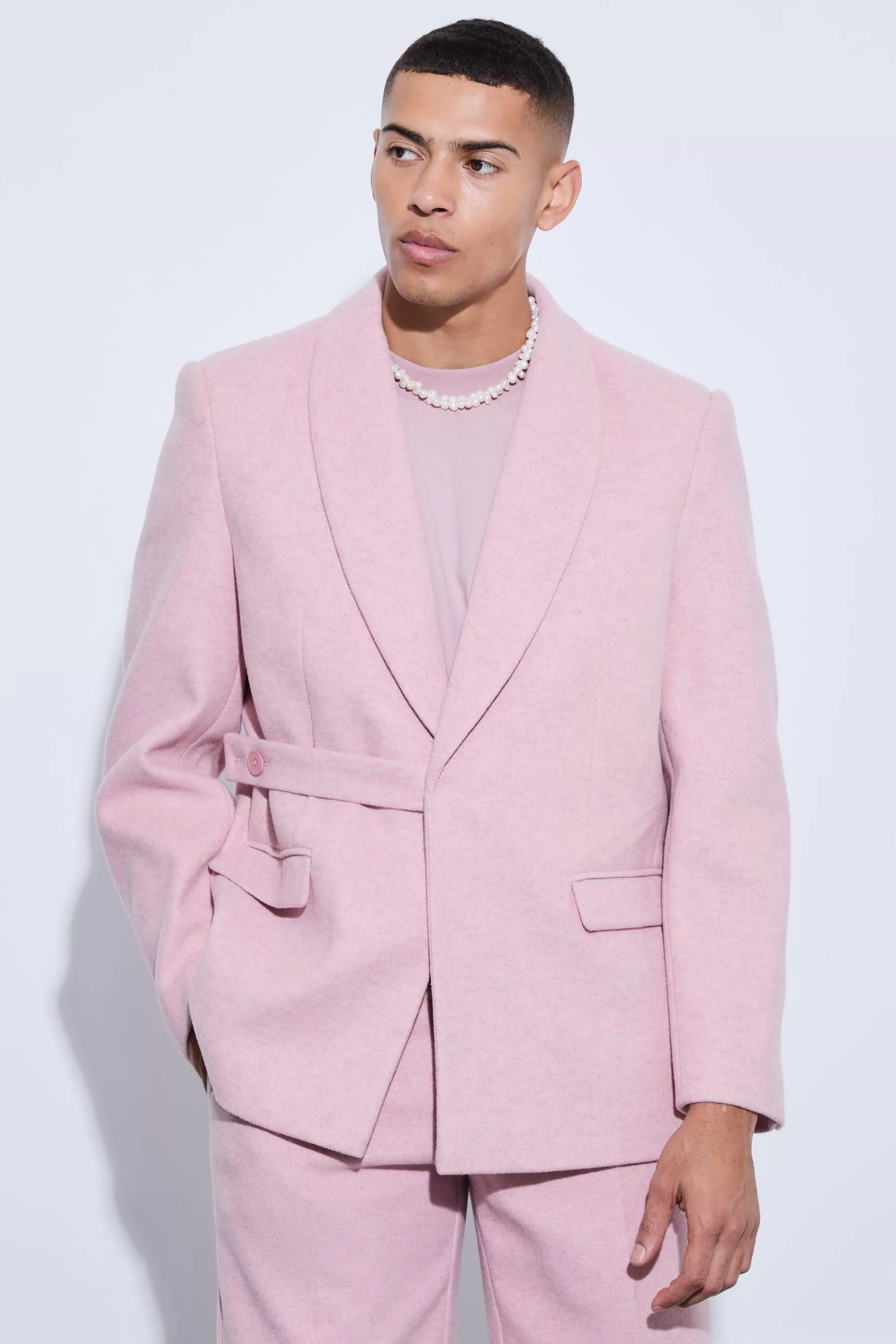boohooMAN Wool Look Oversized Strap Detail Suit | UK