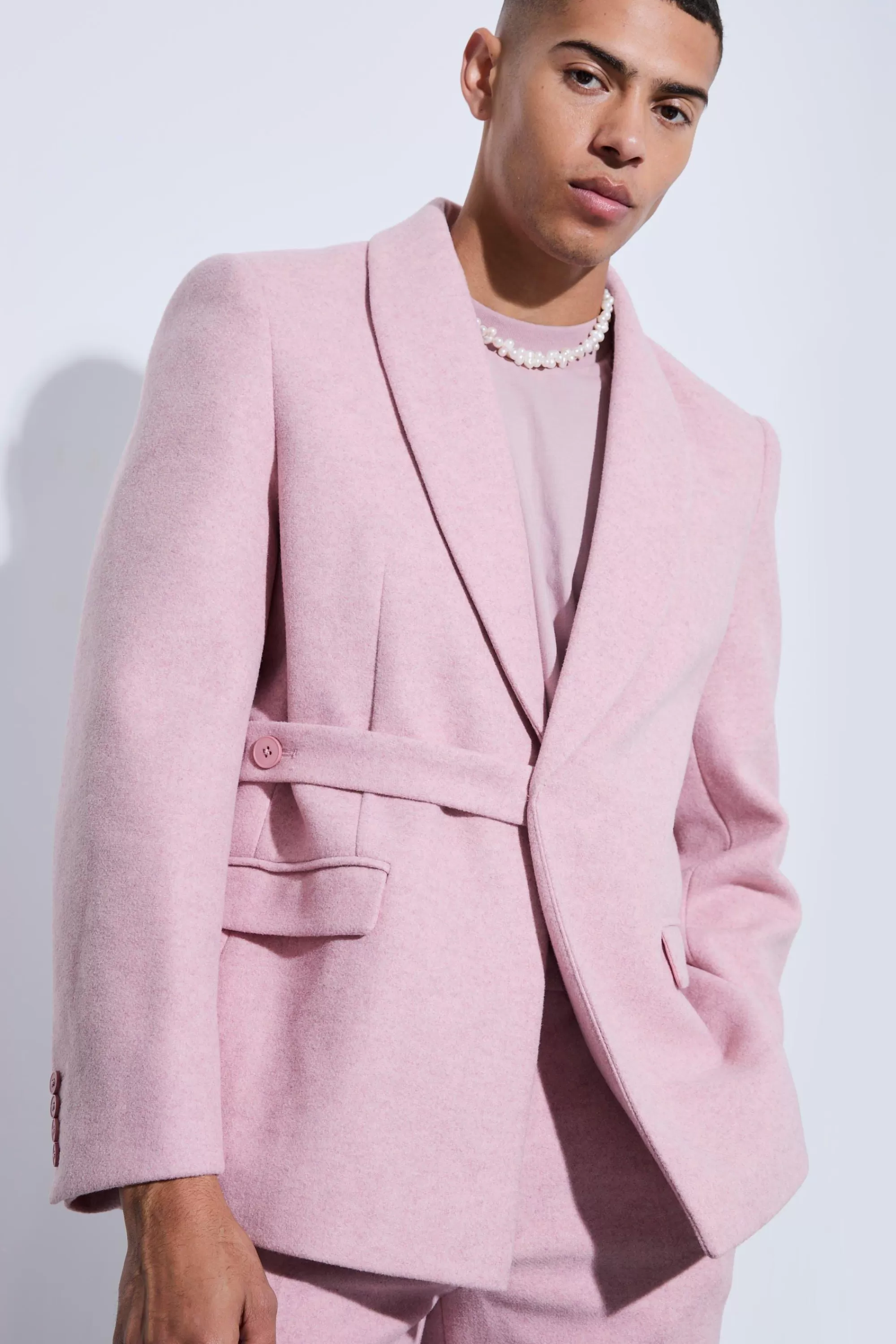 boohooMAN Wool Look Oversized Strap Detail Suit | UK