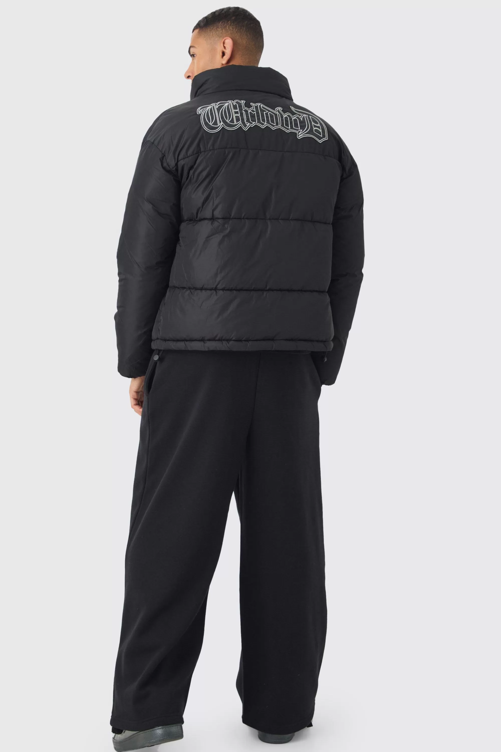 boohooMAN Worldwide Applique Funnel Neck Puffer In | UK