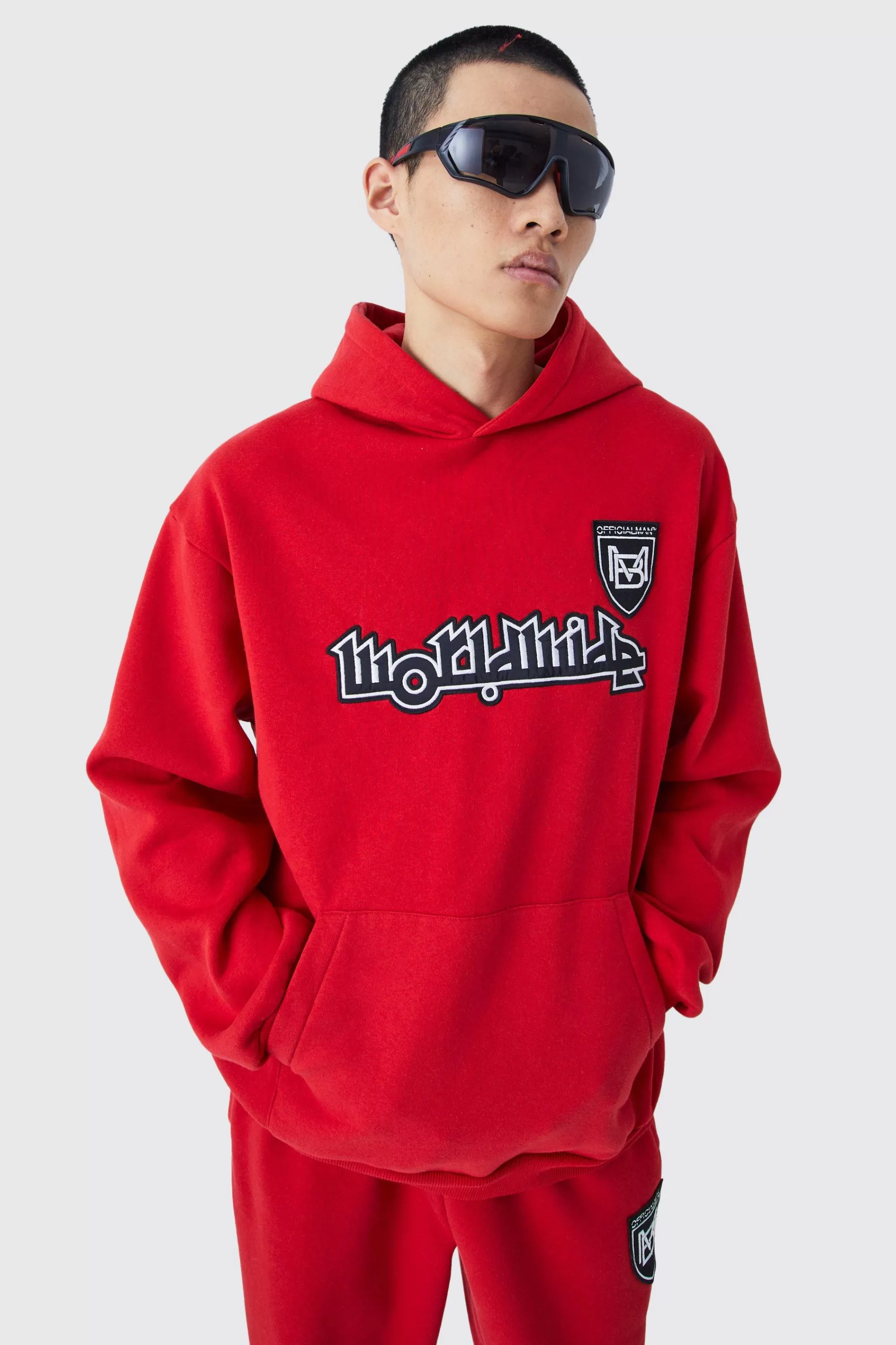 boohooMAN Worldwide Football Oversized Hodded Tracksuit | UK