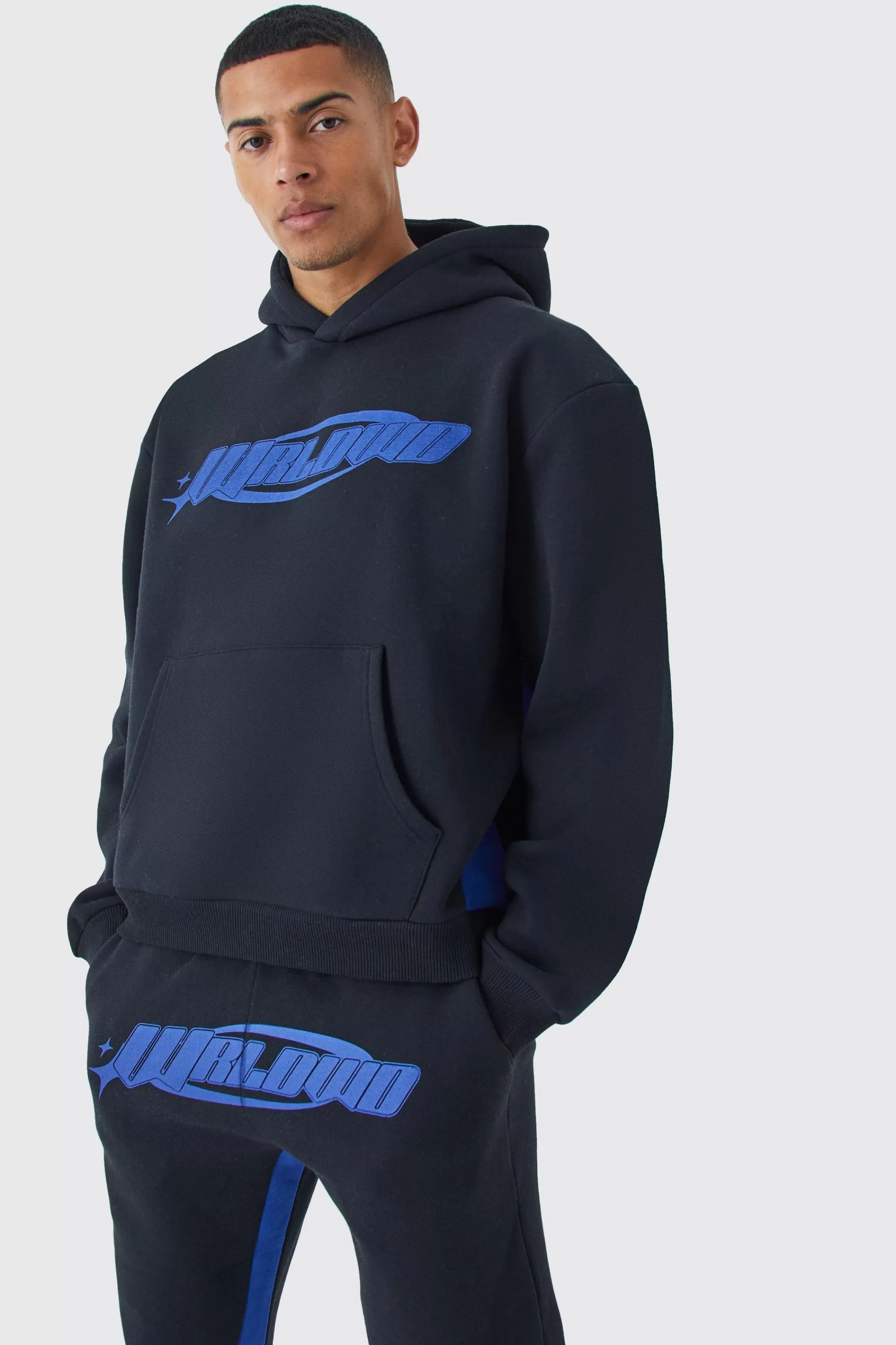 boohooMAN Worldwide Oversized Stacked Gusset Tracksuit | UK