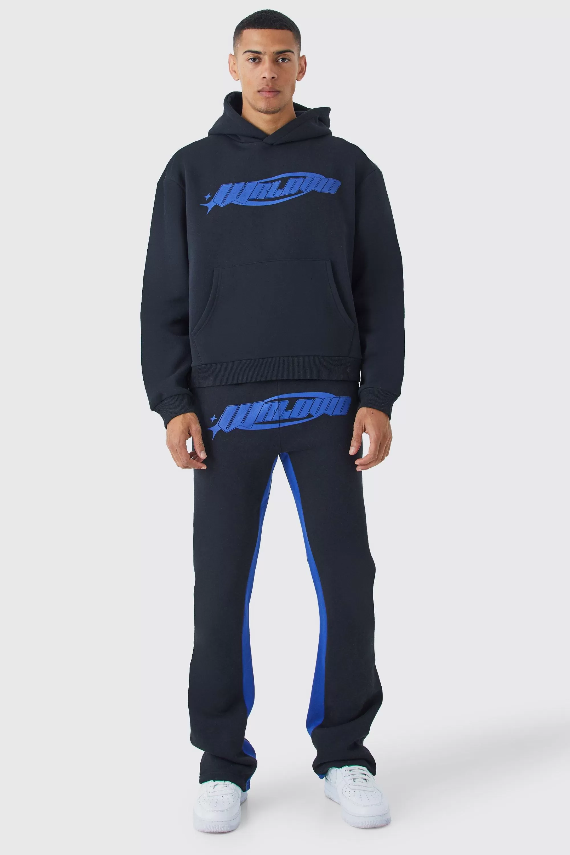 boohooMAN Worldwide Oversized Stacked Gusset Tracksuit | UK