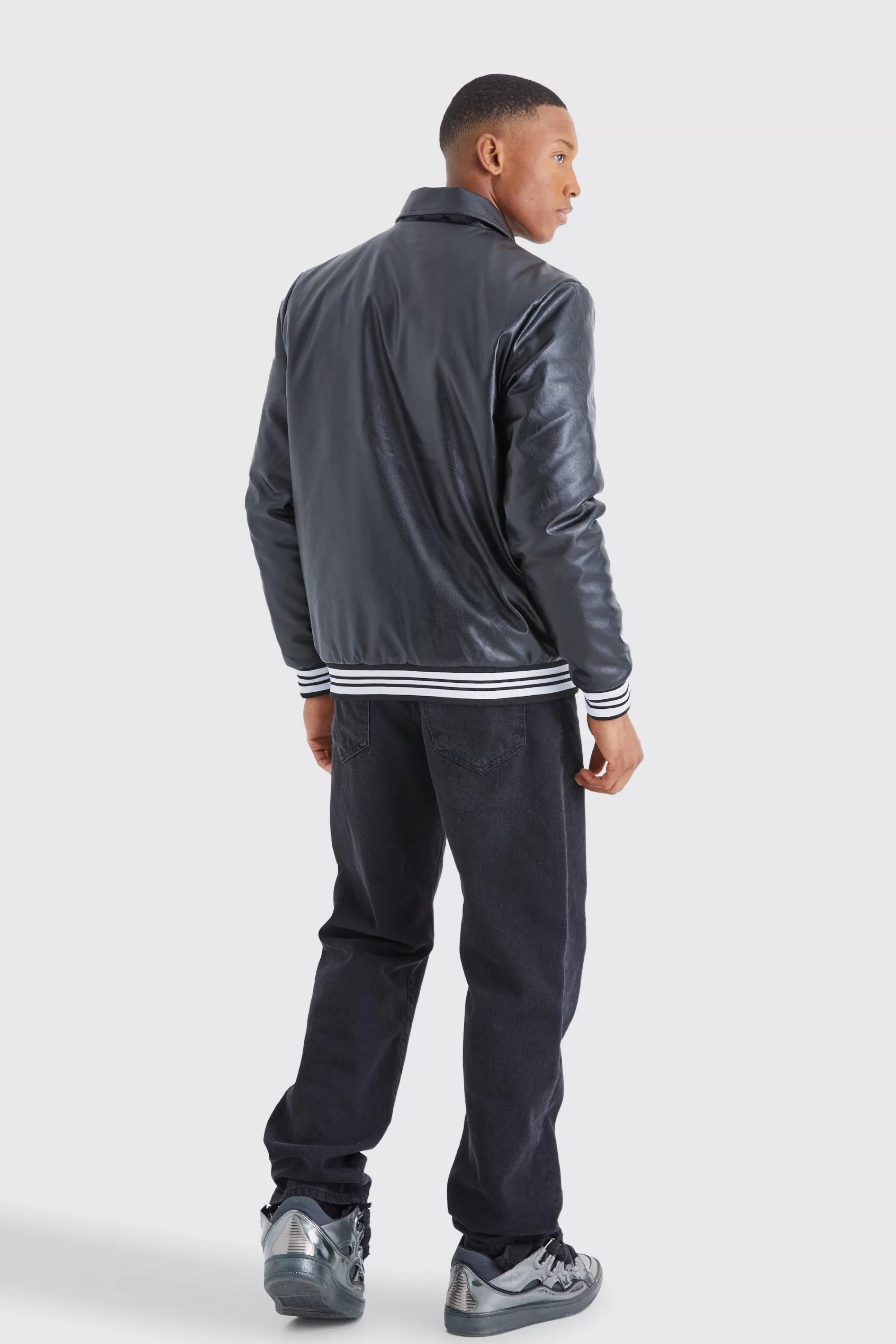 boohooMAN Worldwide Pu Collared Bomber | UK