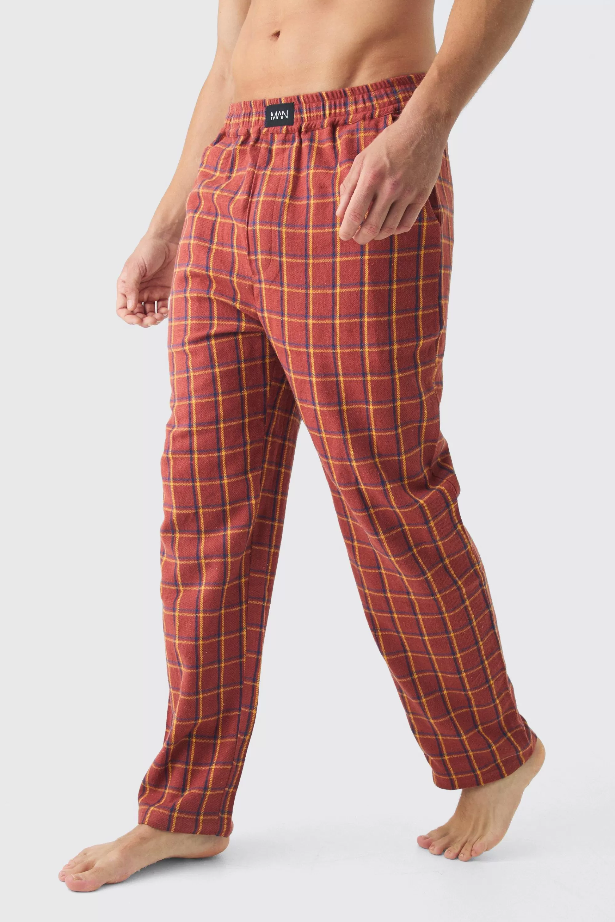 boohooMAN Woven Check Lounge Bottoms | UK