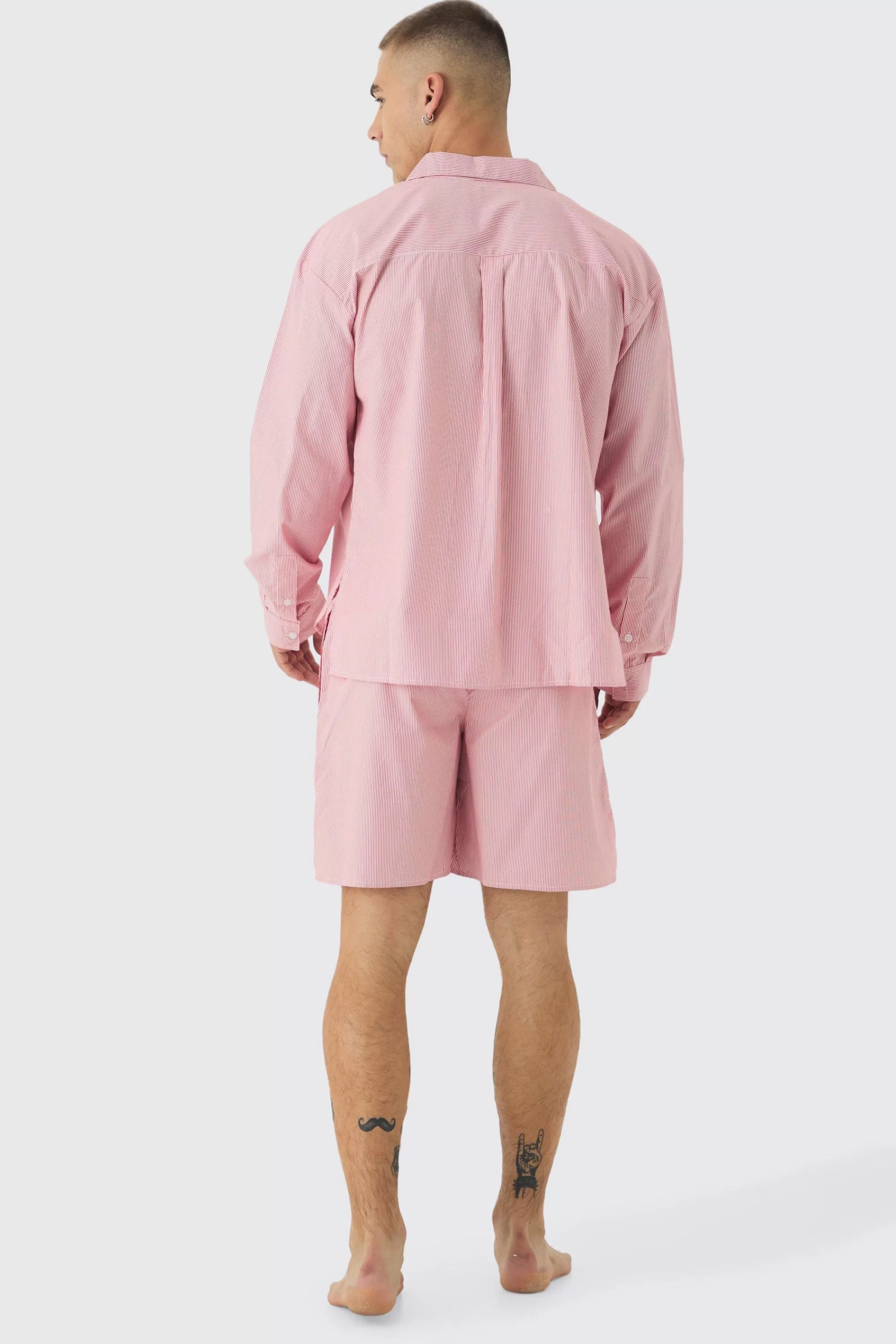 boohooMAN Woven Oversized Shirt & Short Lounge Set | UK