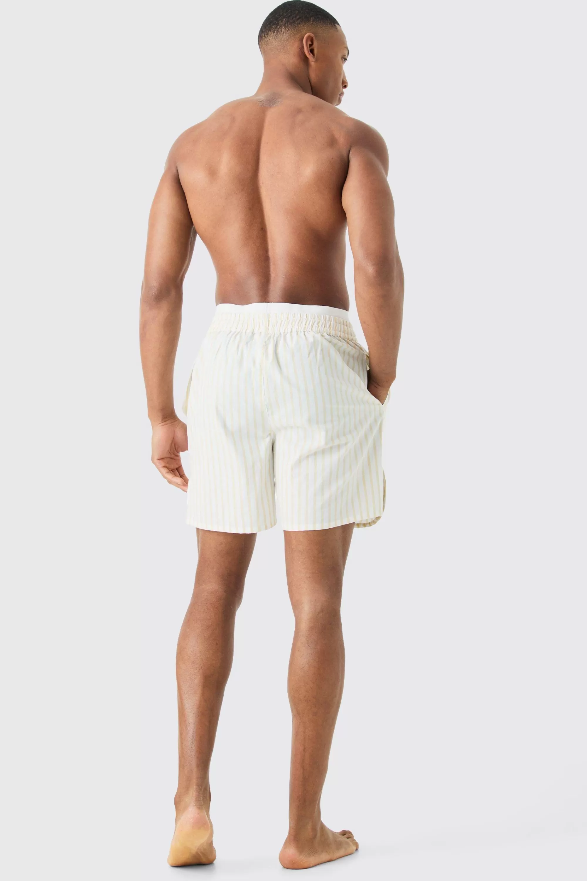 boohooMAN Woven Stripe Double Waistband Short | UK