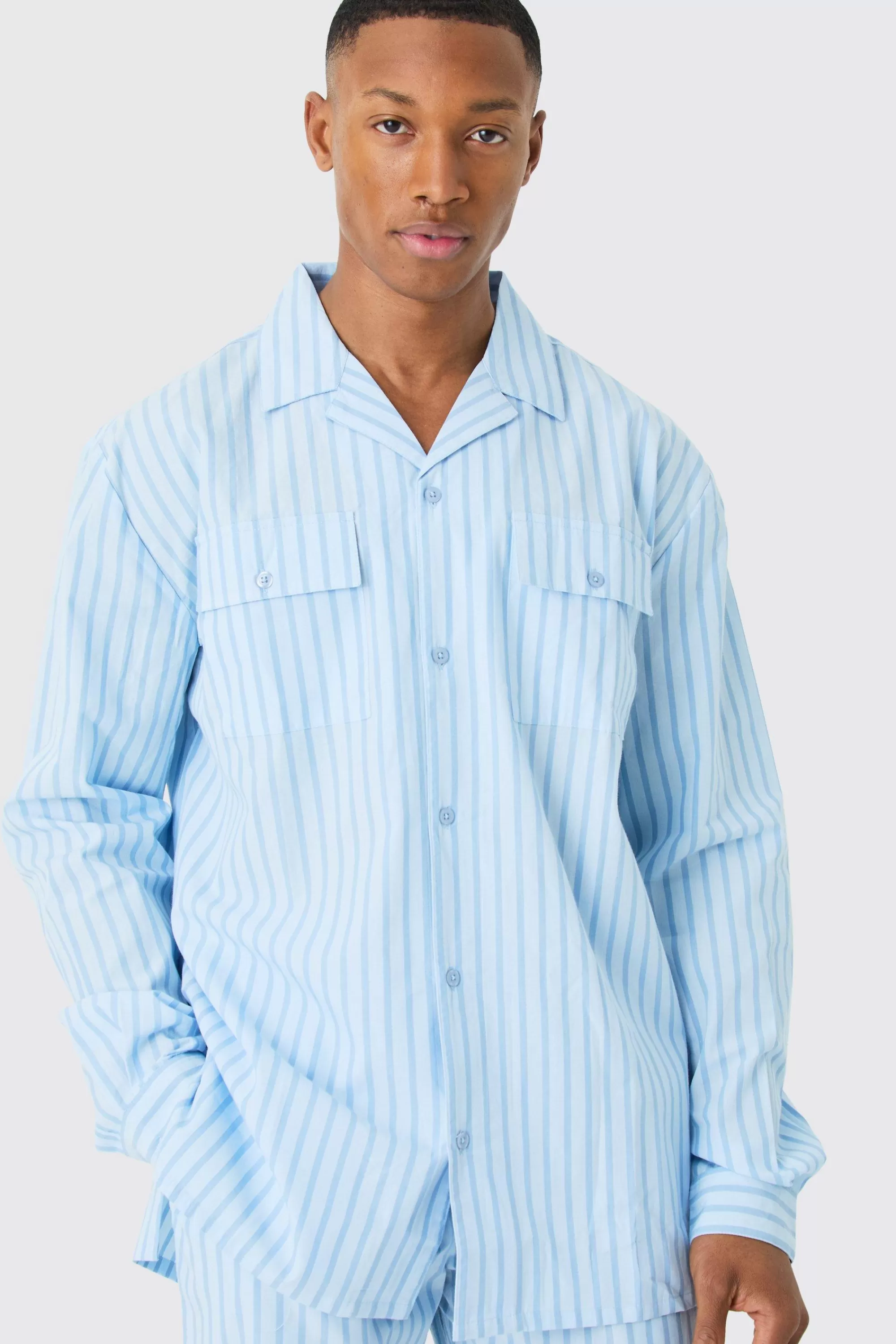 boohooMAN Woven Stripe Lounge Shirt | UK