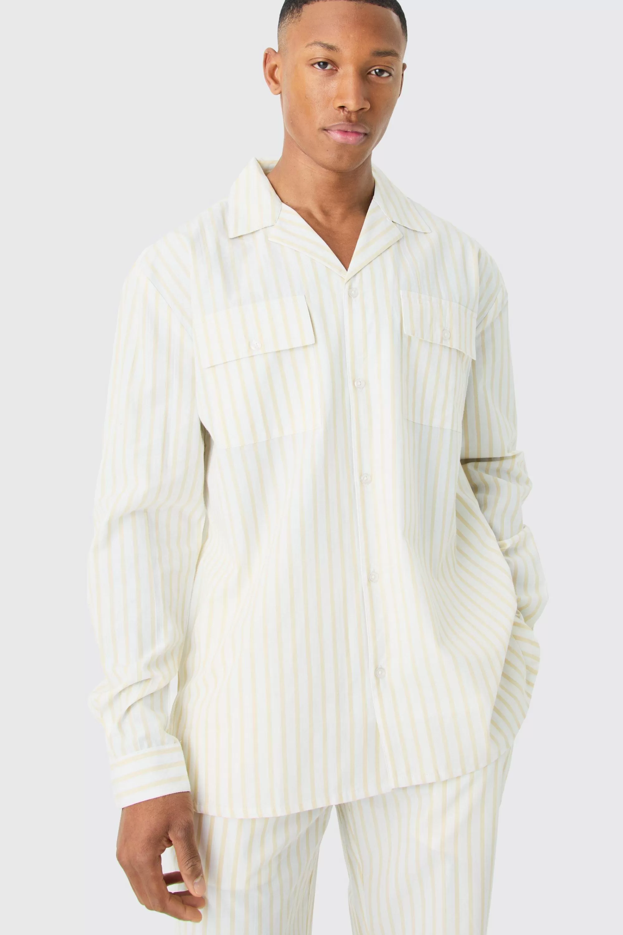boohooMAN Woven Stripe Lounge Shirt | UK