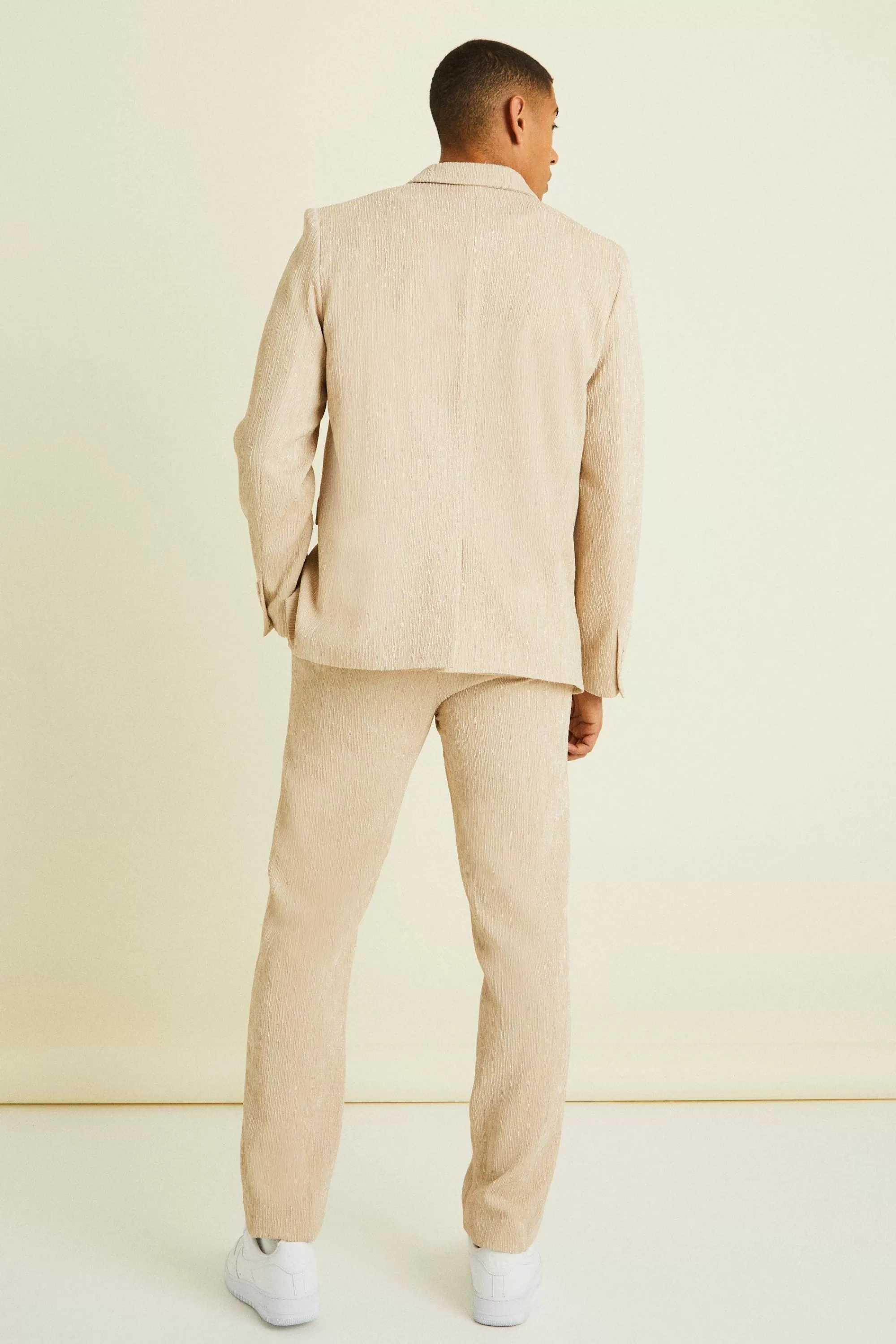 boohooMAN Wrap Front Crinkle Relaxed Suit Jacket | UK