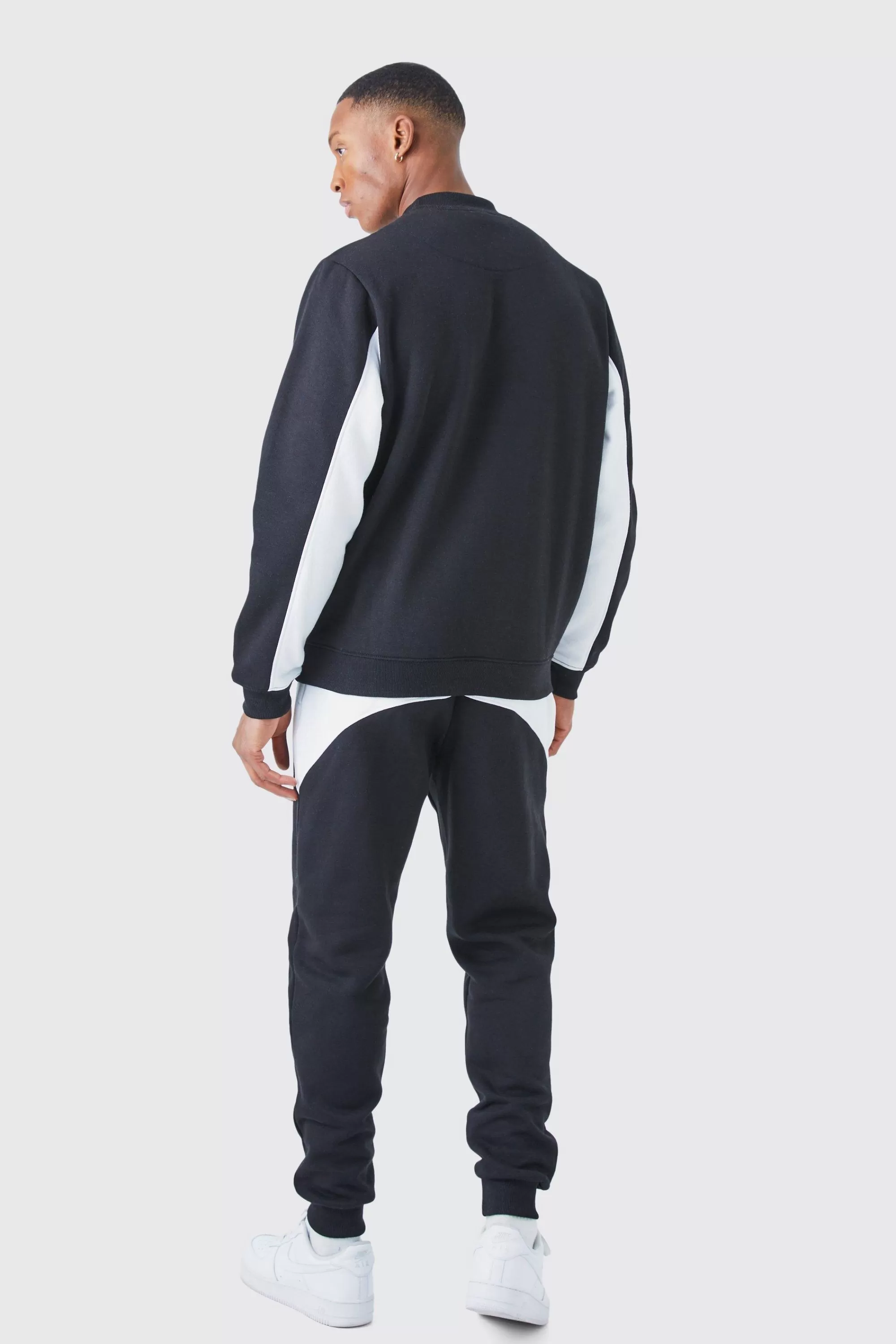 boohooMAN Zip Detail Colour Block Sweatshirt Tracksuit | UK