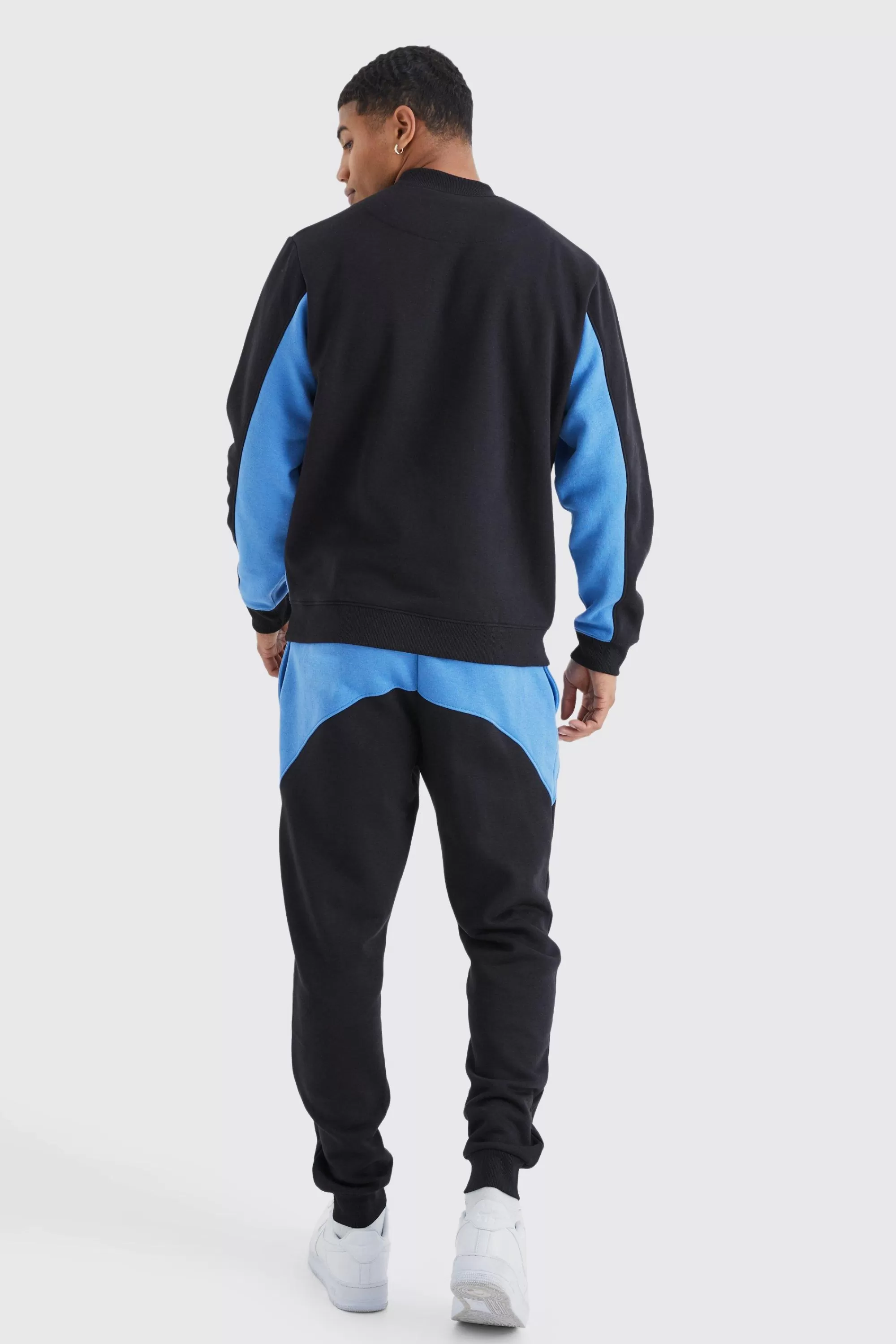boohooMAN Zip Detail Colour Block Sweatshirt Tracksuit | UK