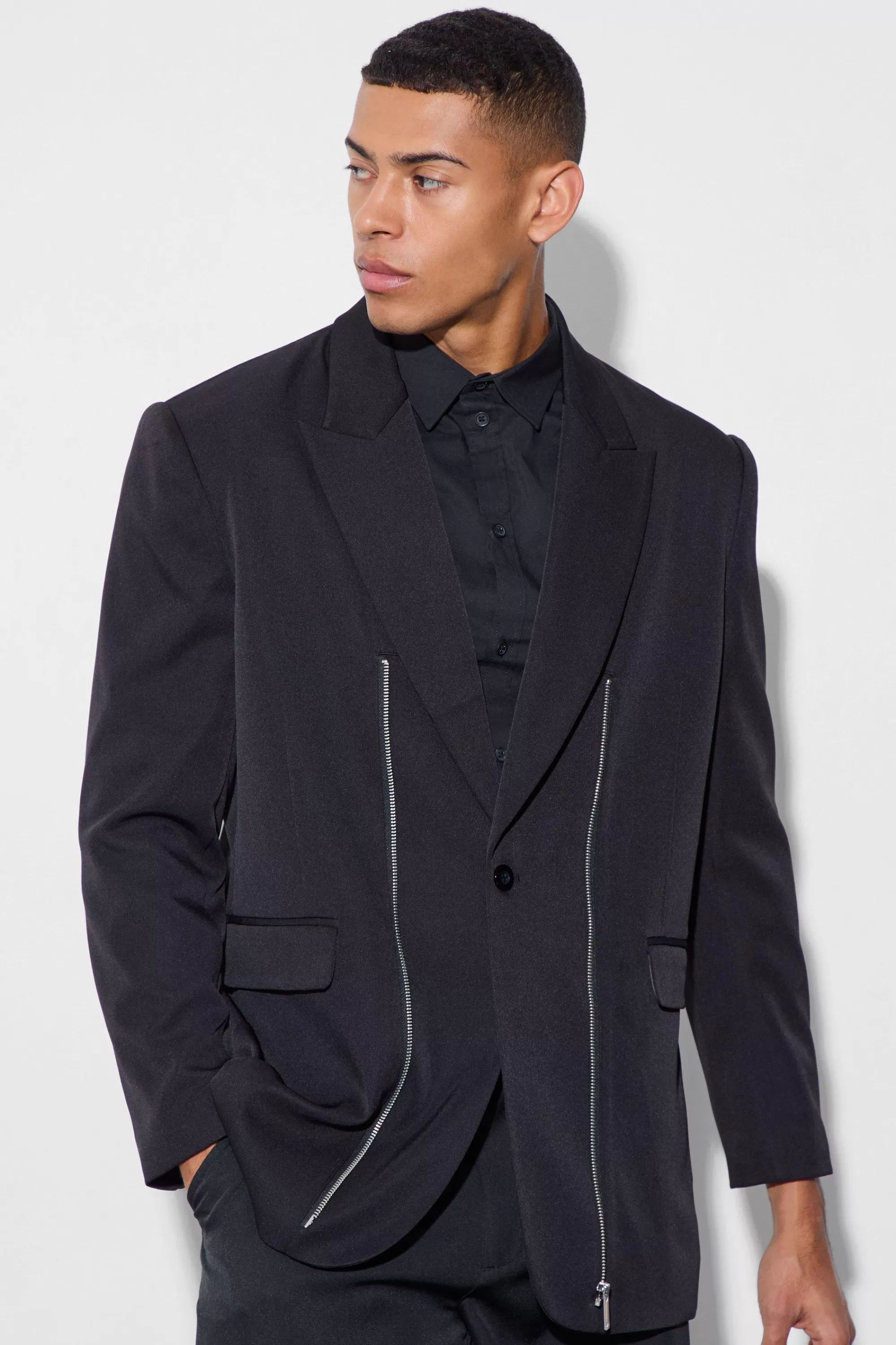 boohooMAN Zip Front Detail Blazer | UK