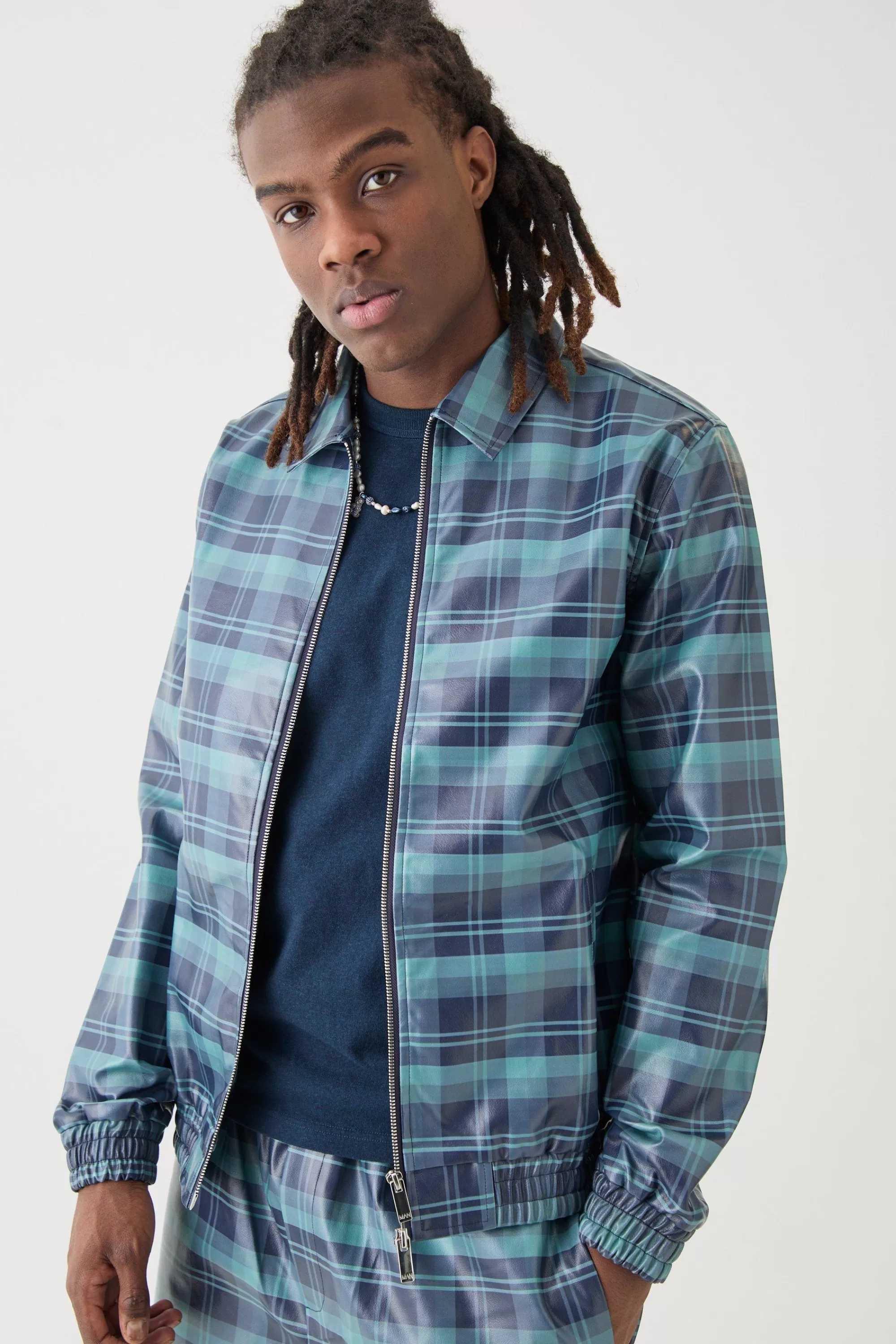 boohooMAN Zip Through Check Pu Harrington | UK
