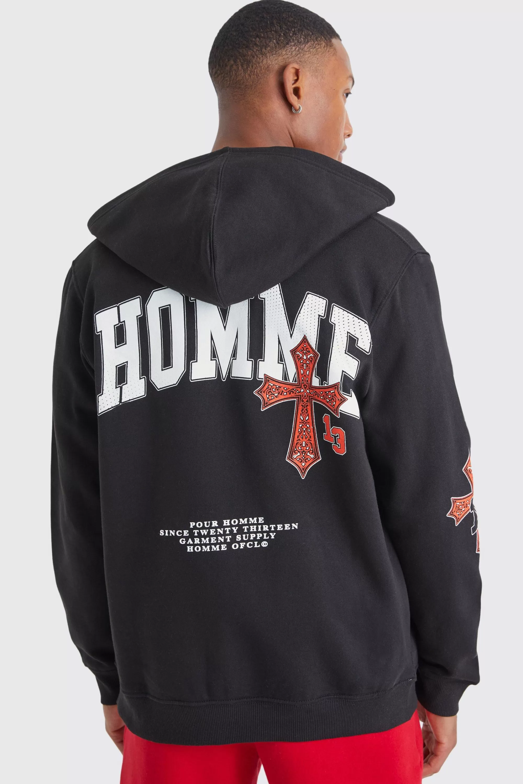 boohooMAN Zip Through Homme Graphic Hoodie | UK