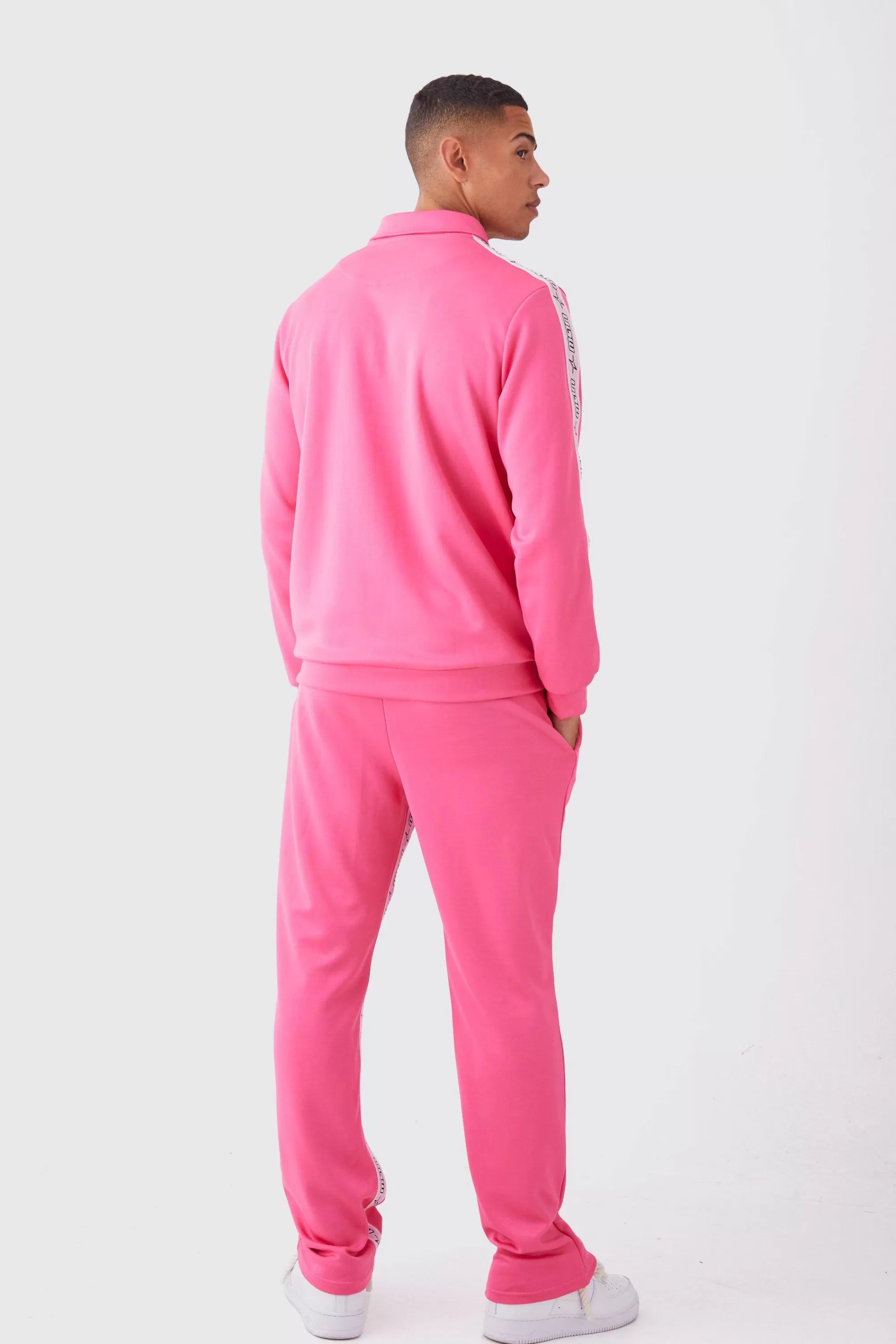 boohooMAN Zip Through Man Tape Tricot Tracksuit | UK