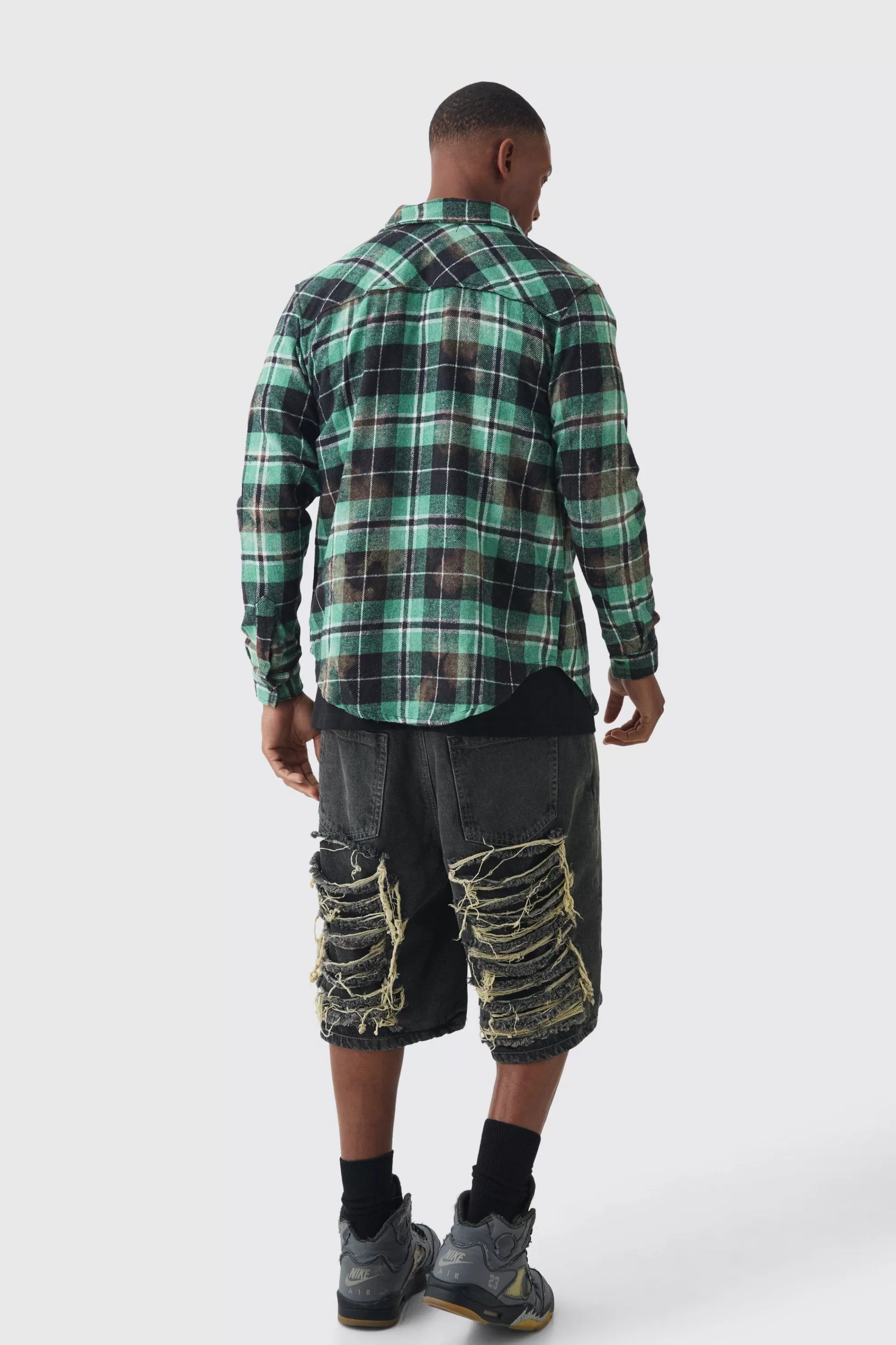 boohooMAN Zip Through Washed Checked Shirt | UK