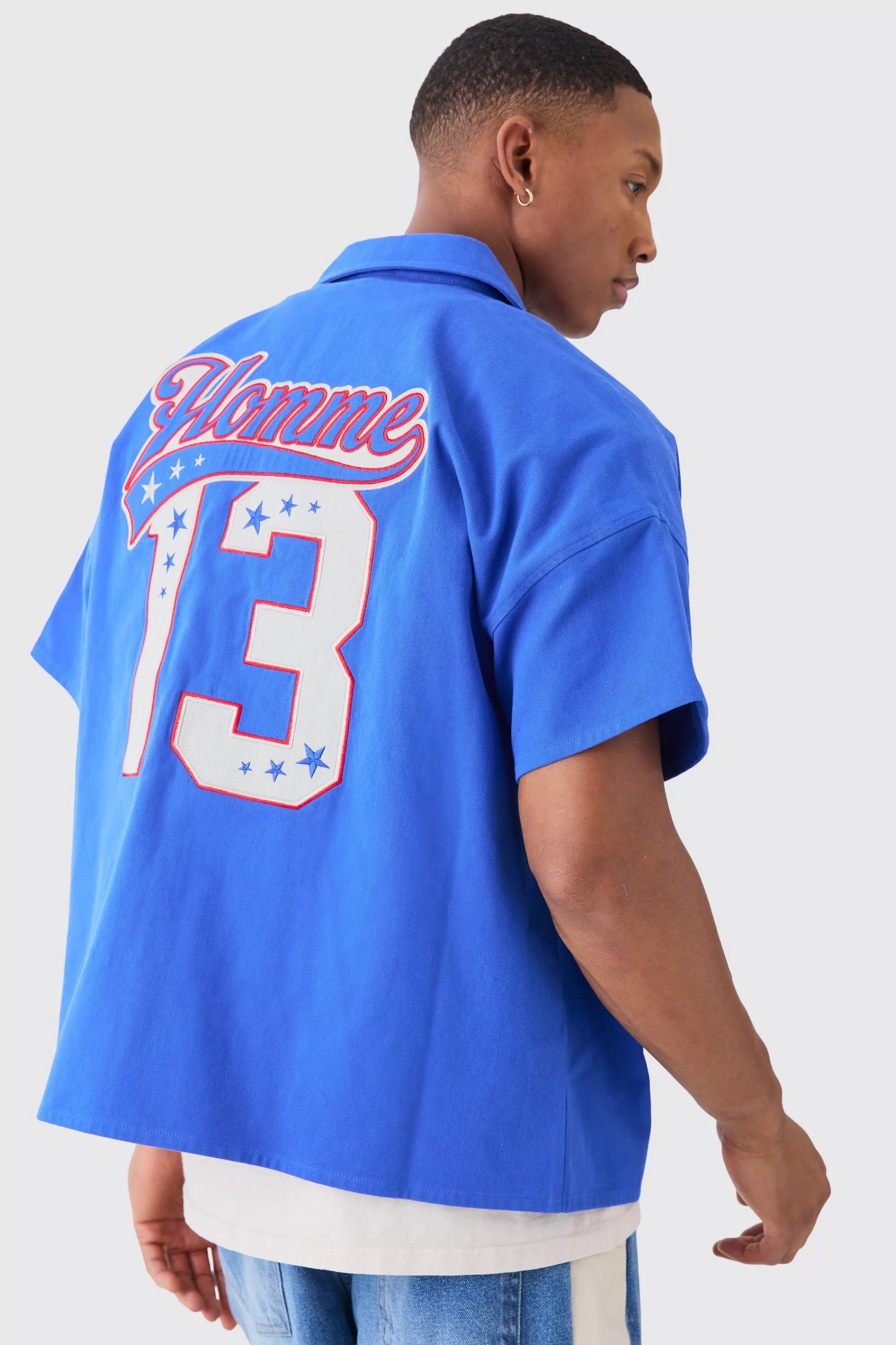boohooMAN Zip Up Twill Varsity Shirt | UK