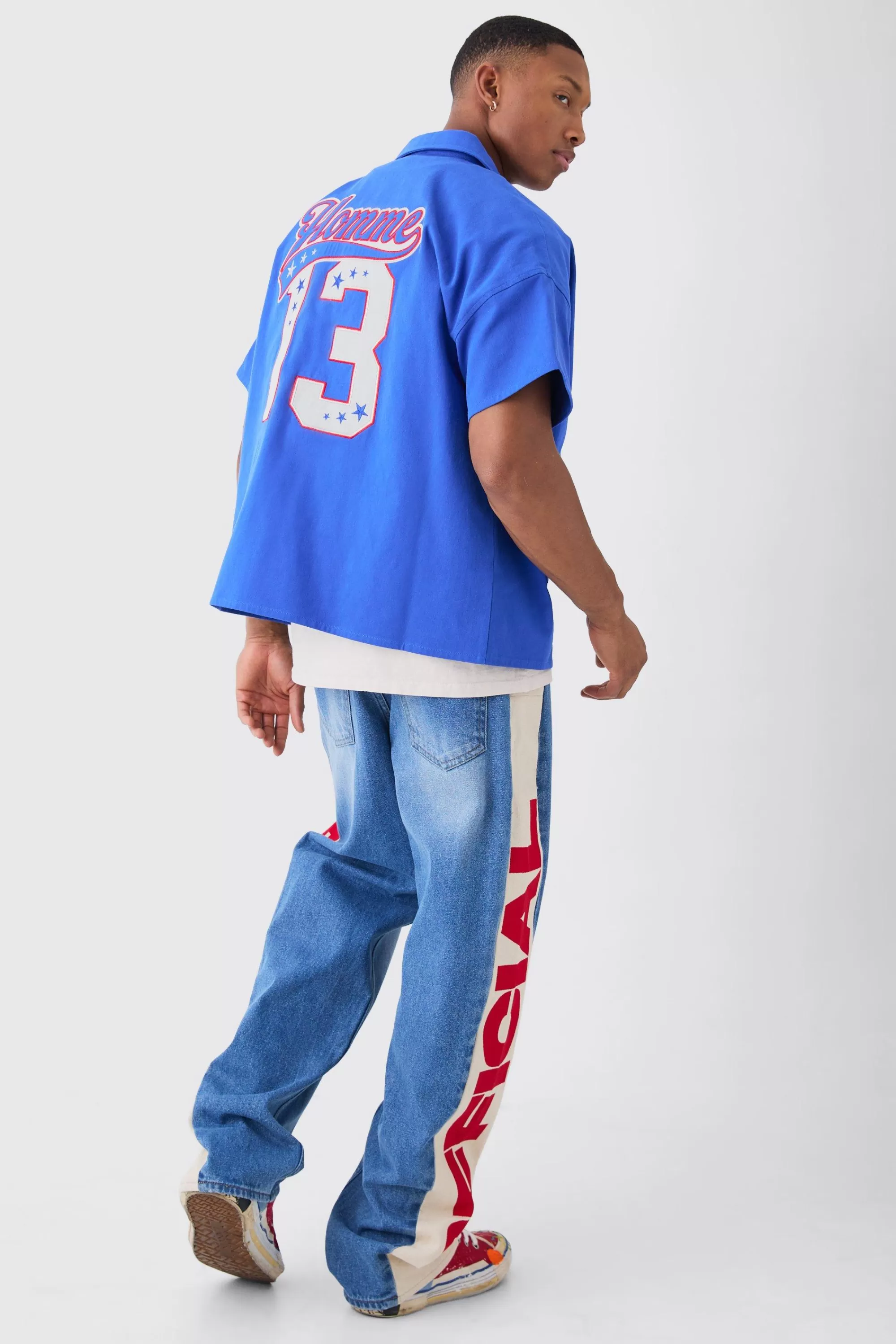 boohooMAN Zip Up Twill Varsity Shirt | UK