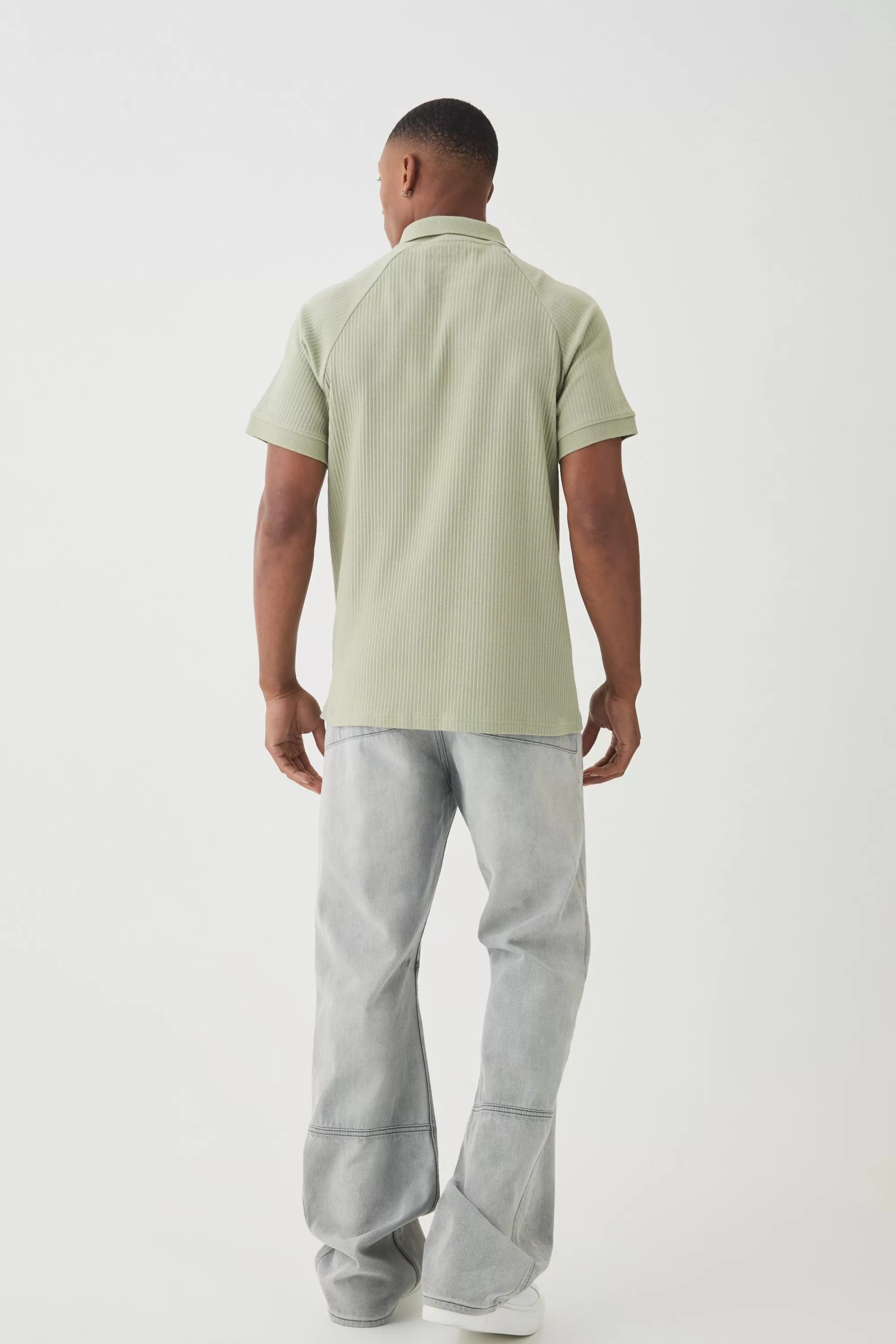 boohooMAN 1/4 Zip Jersey Rib Pocket Polo | UK khaki New