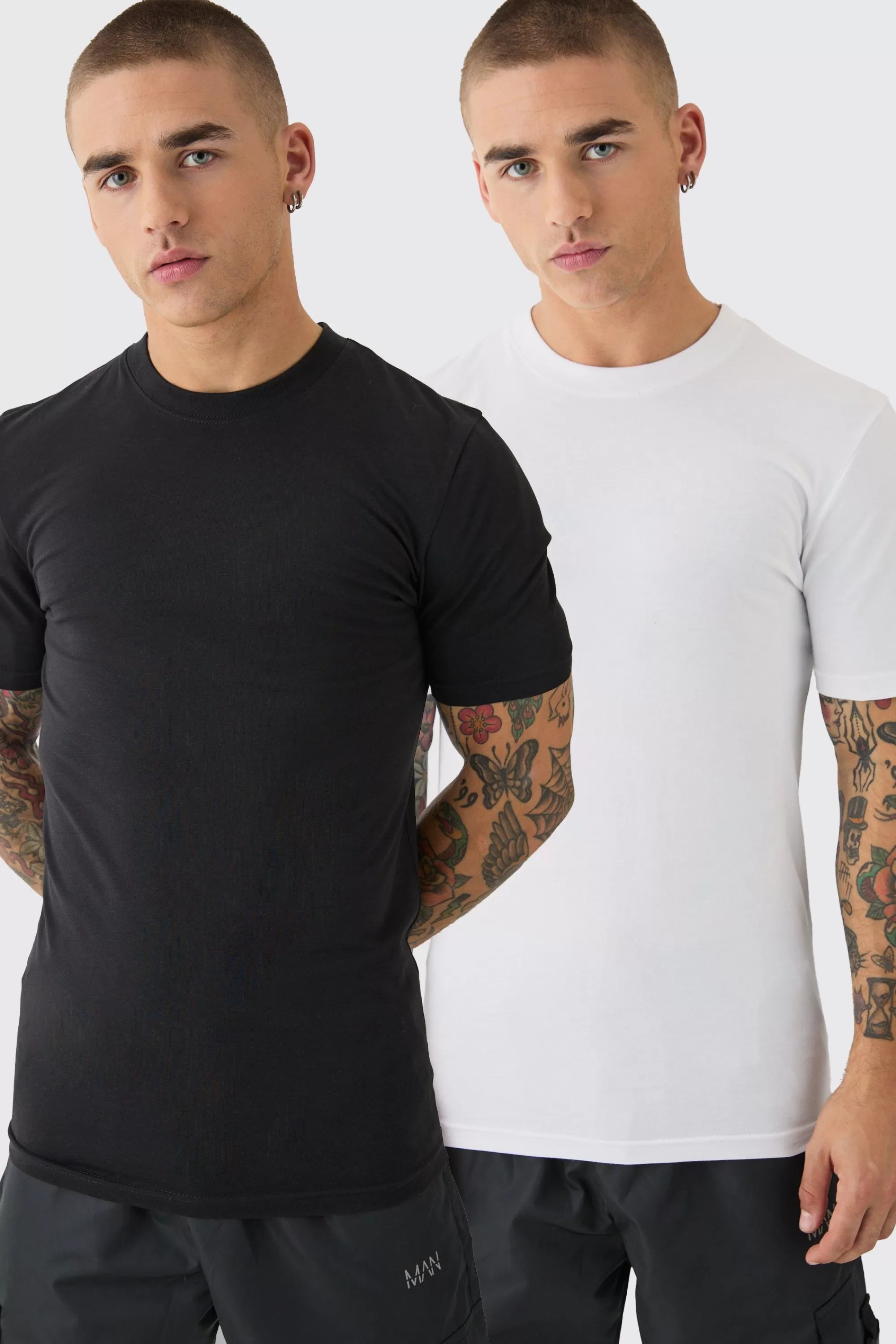 boohooMAN 2 Pack Muscle Fit T-shirt | UK multi Clearance