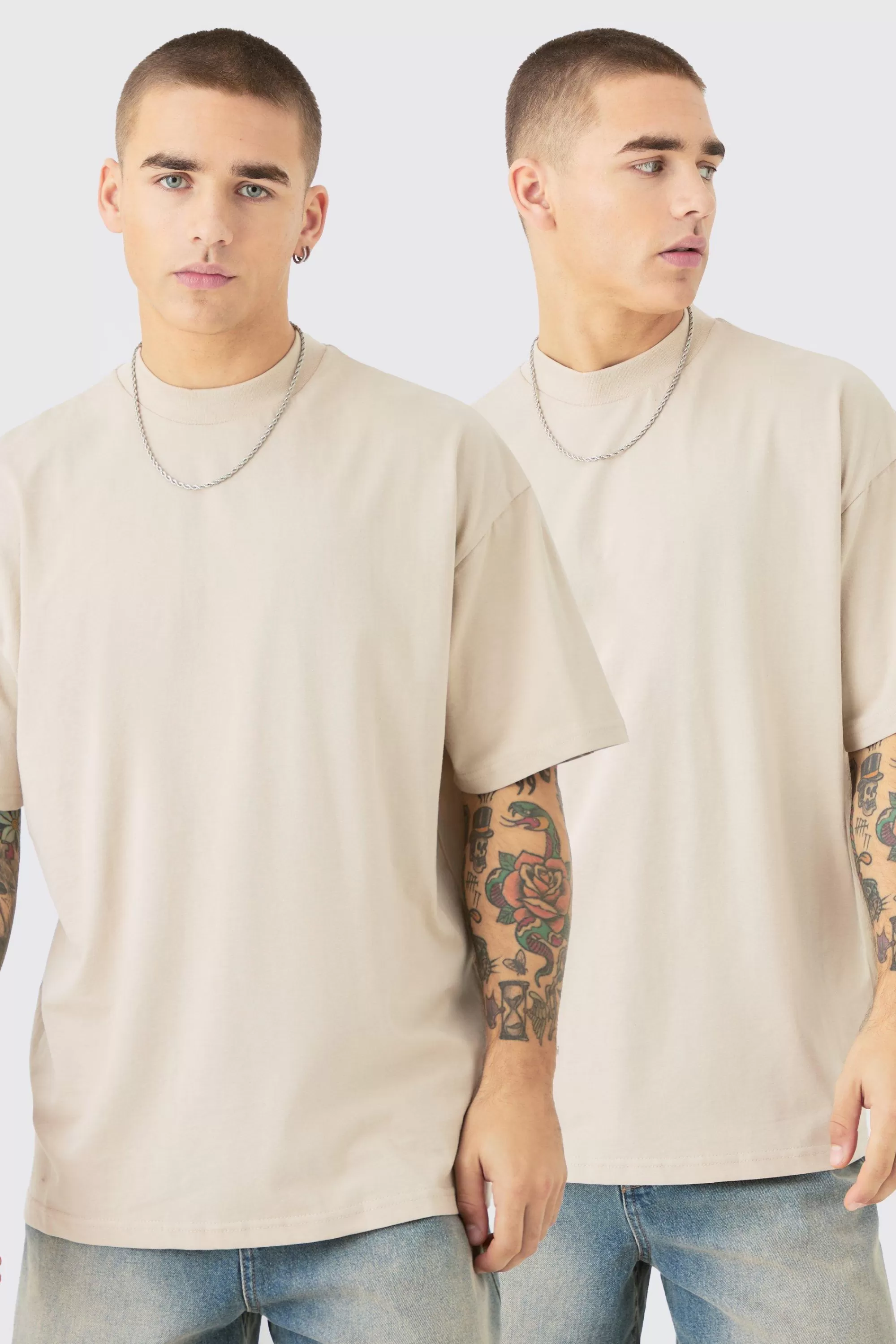 boohooMAN 2 Pack Oversized Heavy Weight T-shirt | UK sand Best