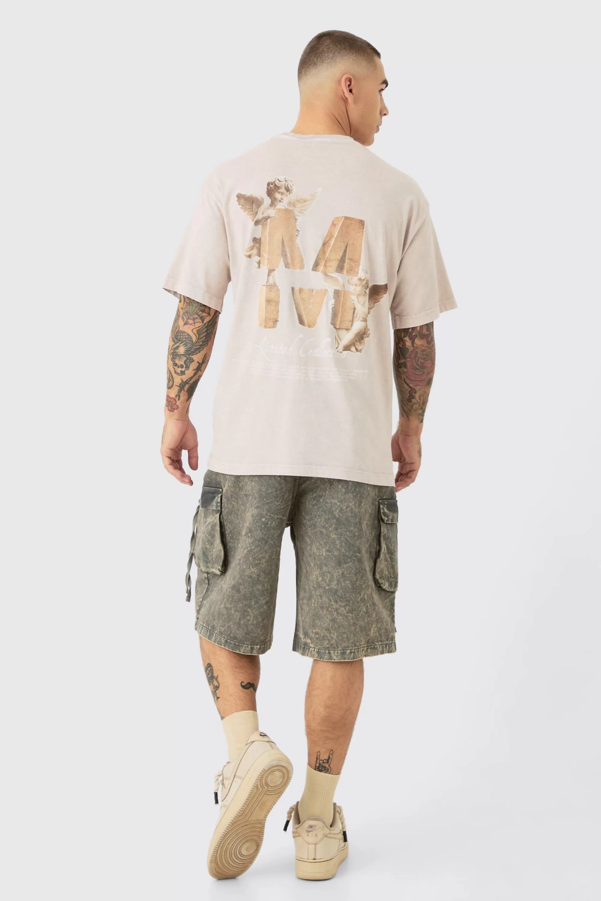 boohooMAN Acid Wash M Cherub Graphic T-shirt | UK stone Store