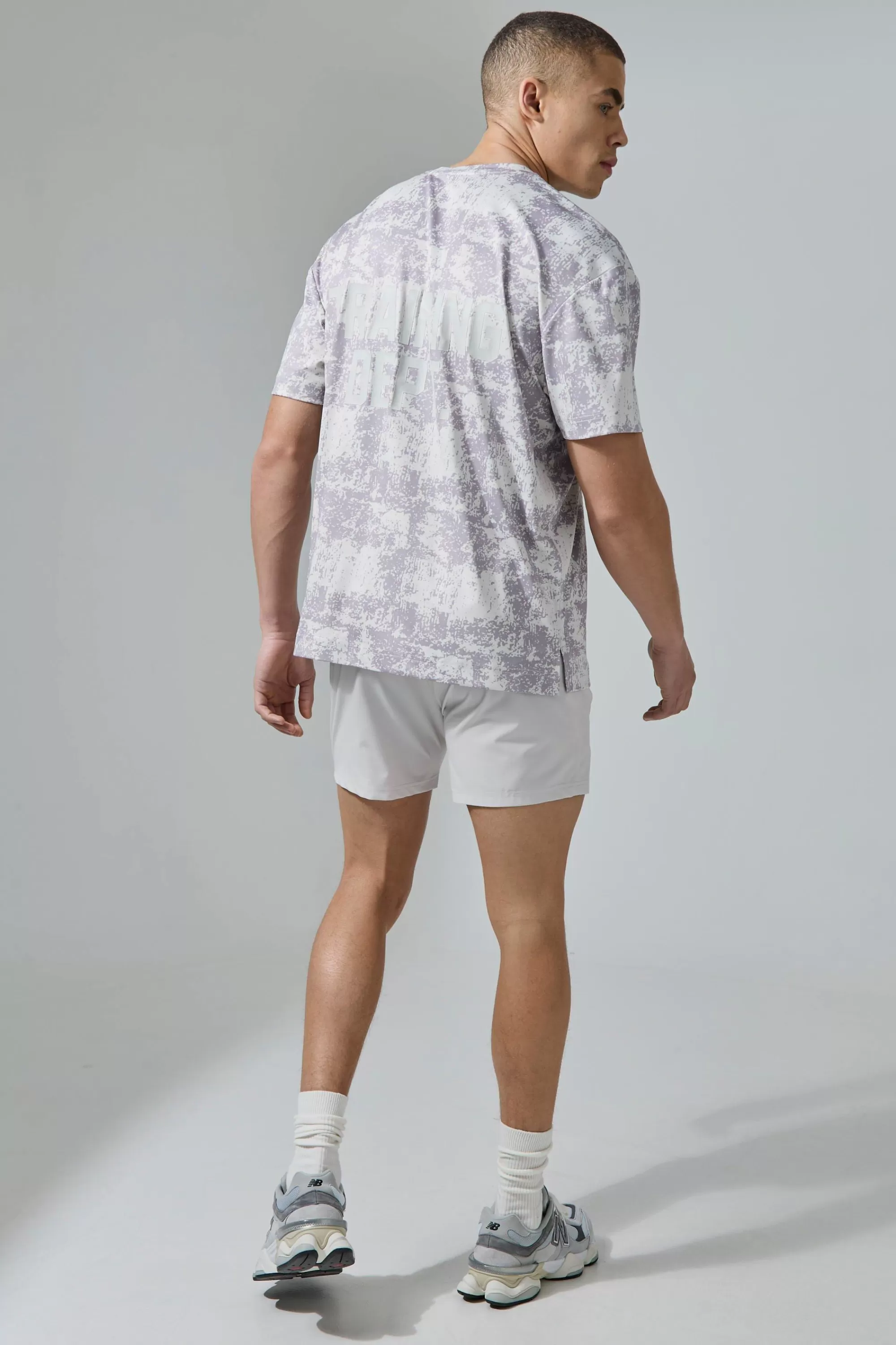 boohooMAN Active Training Dept Oversized Camo T-shirt | UK light grey Sale