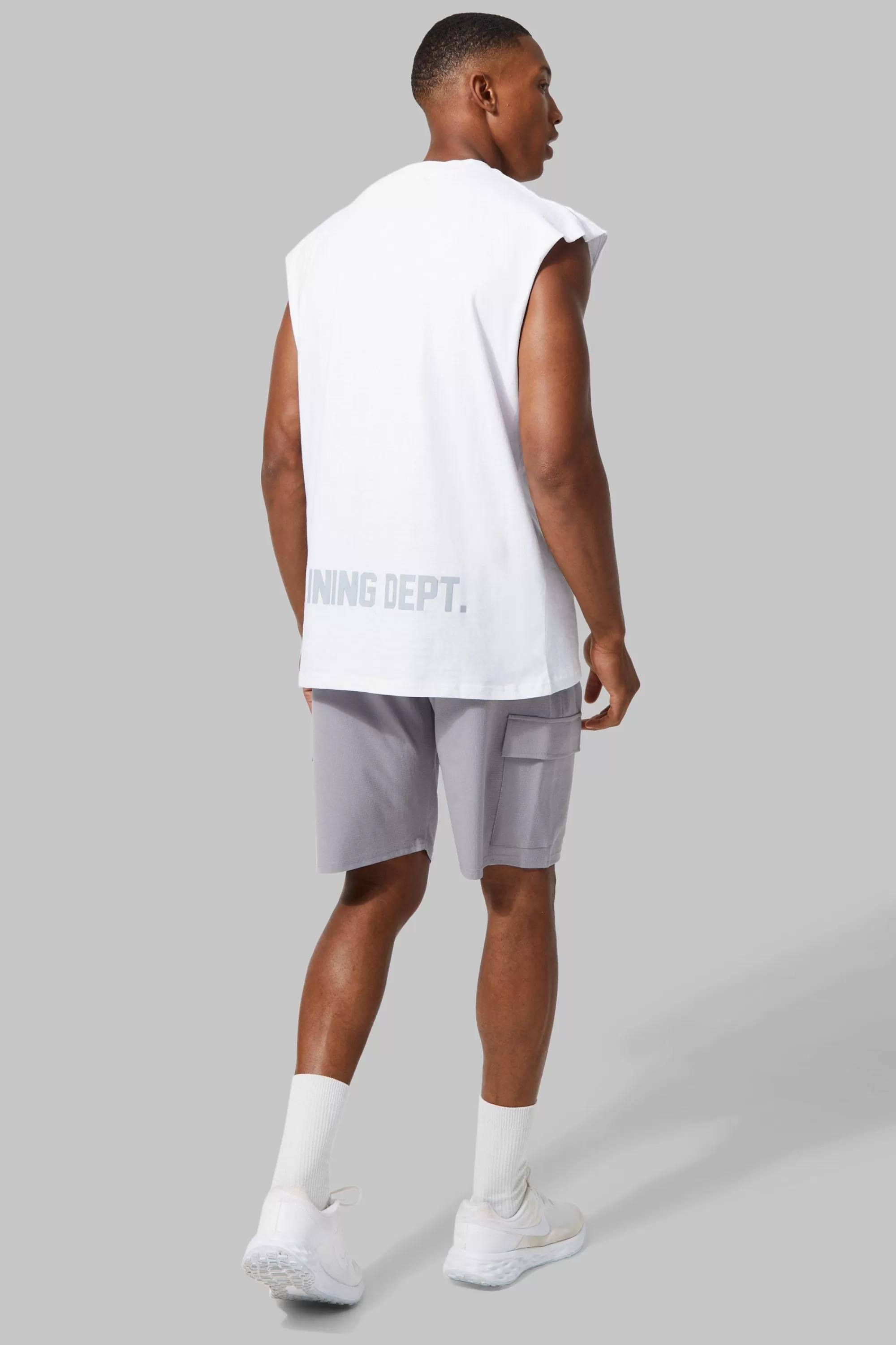 boohooMAN Active Training Dept Oversized Extended Tank | UK white Fashion