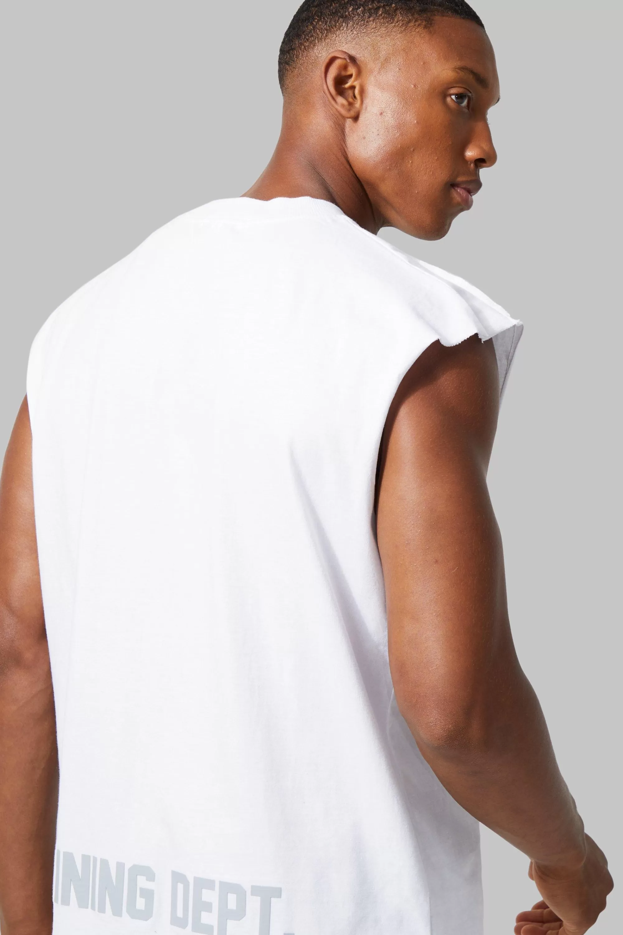 boohooMAN Active Training Dept Oversized Extended Tank | UK white Fashion