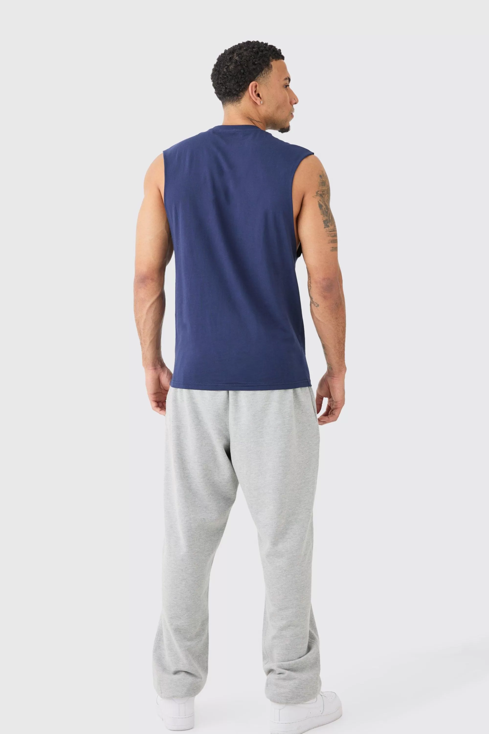 boohooMAN Basic Drop Armhole Tank | UK navy Online