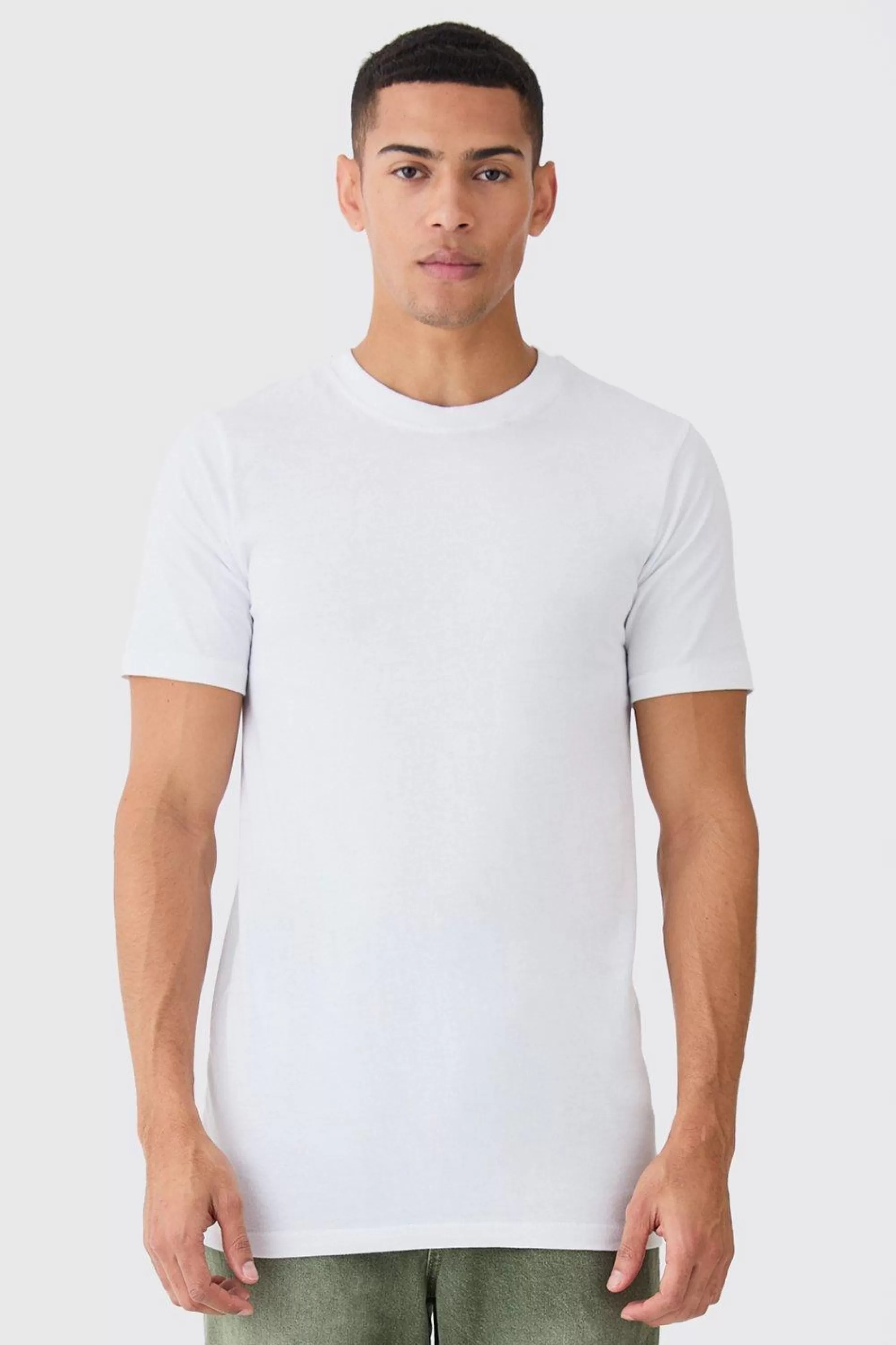 boohooMAN Basic Longline Crew Neck T-shirt | UK white Hot