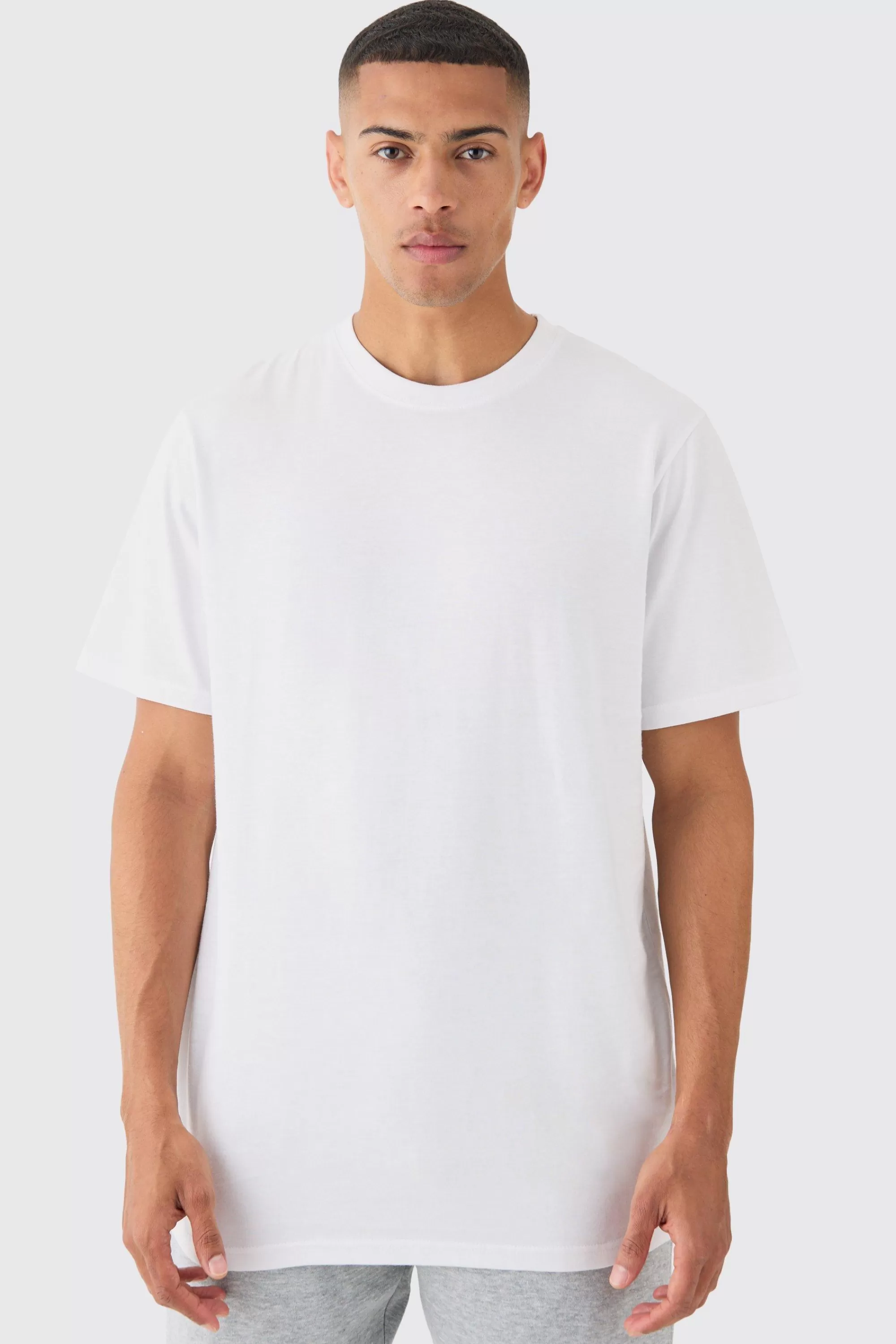 boohooMAN Basic Longline Crew Neck T-shirt | UK white Flash Sale