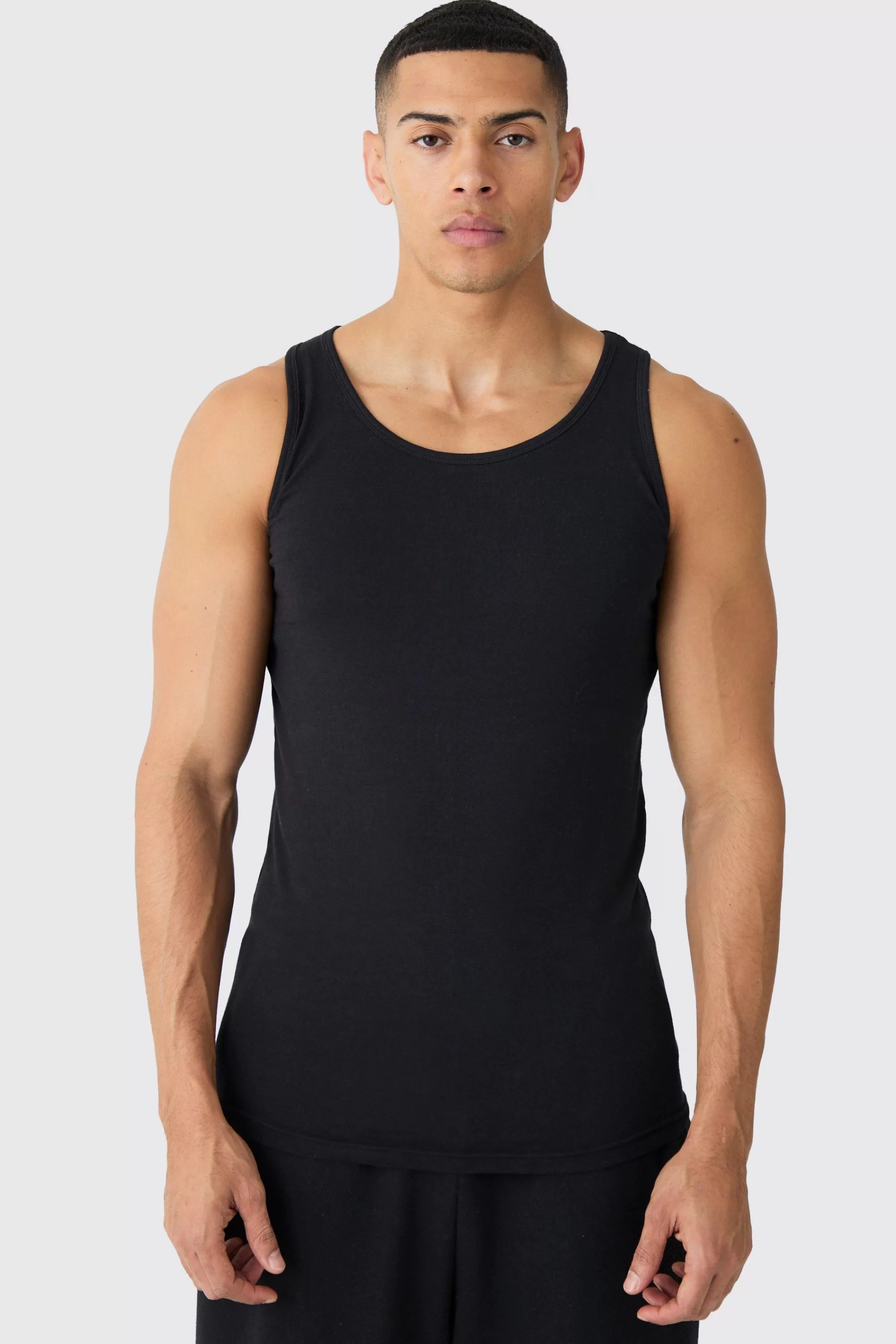 boohooMAN Basic Muscle Fit Vest | UK black Fashion