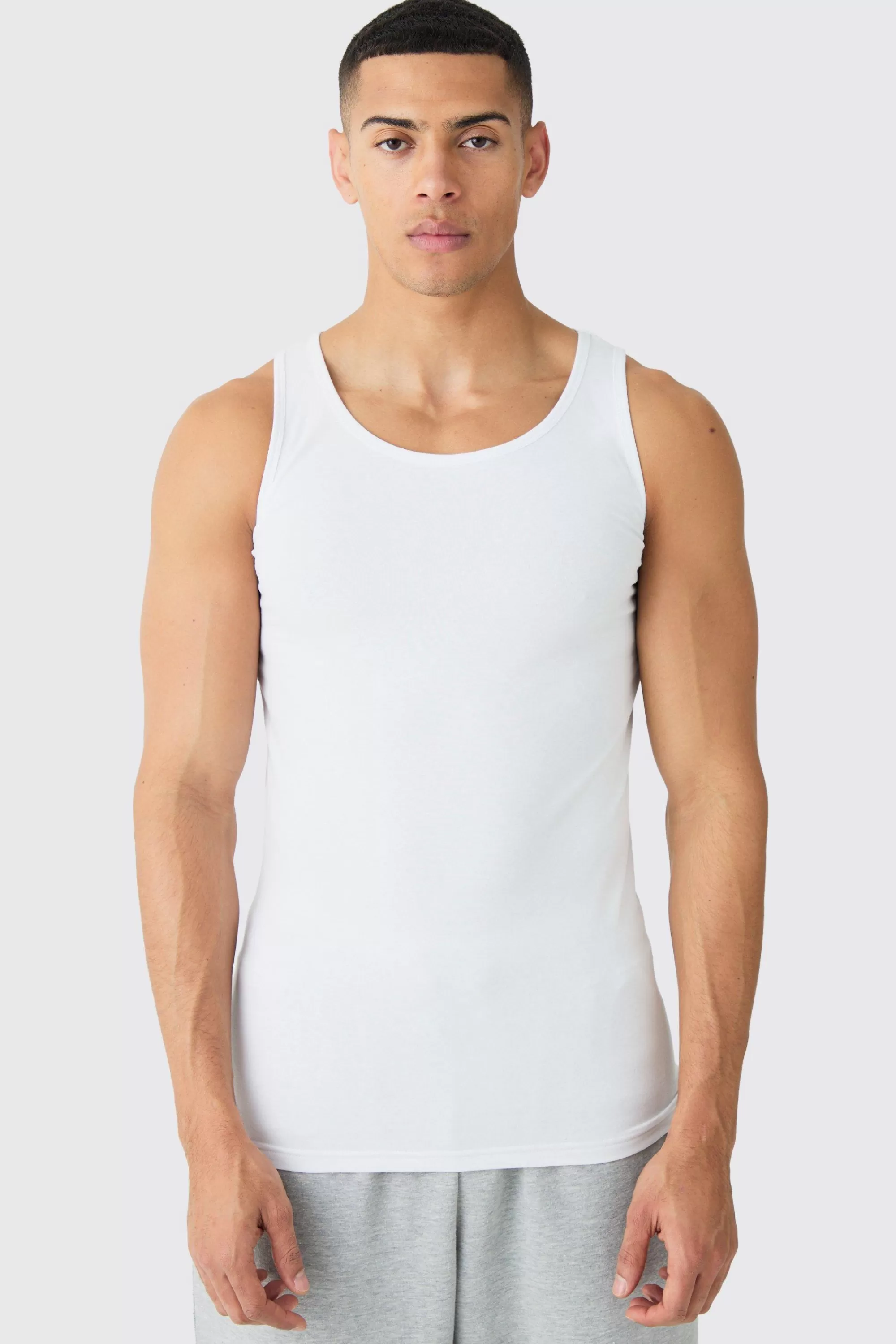 boohooMAN Basic Muscle Fit Vest | UK white Fashion