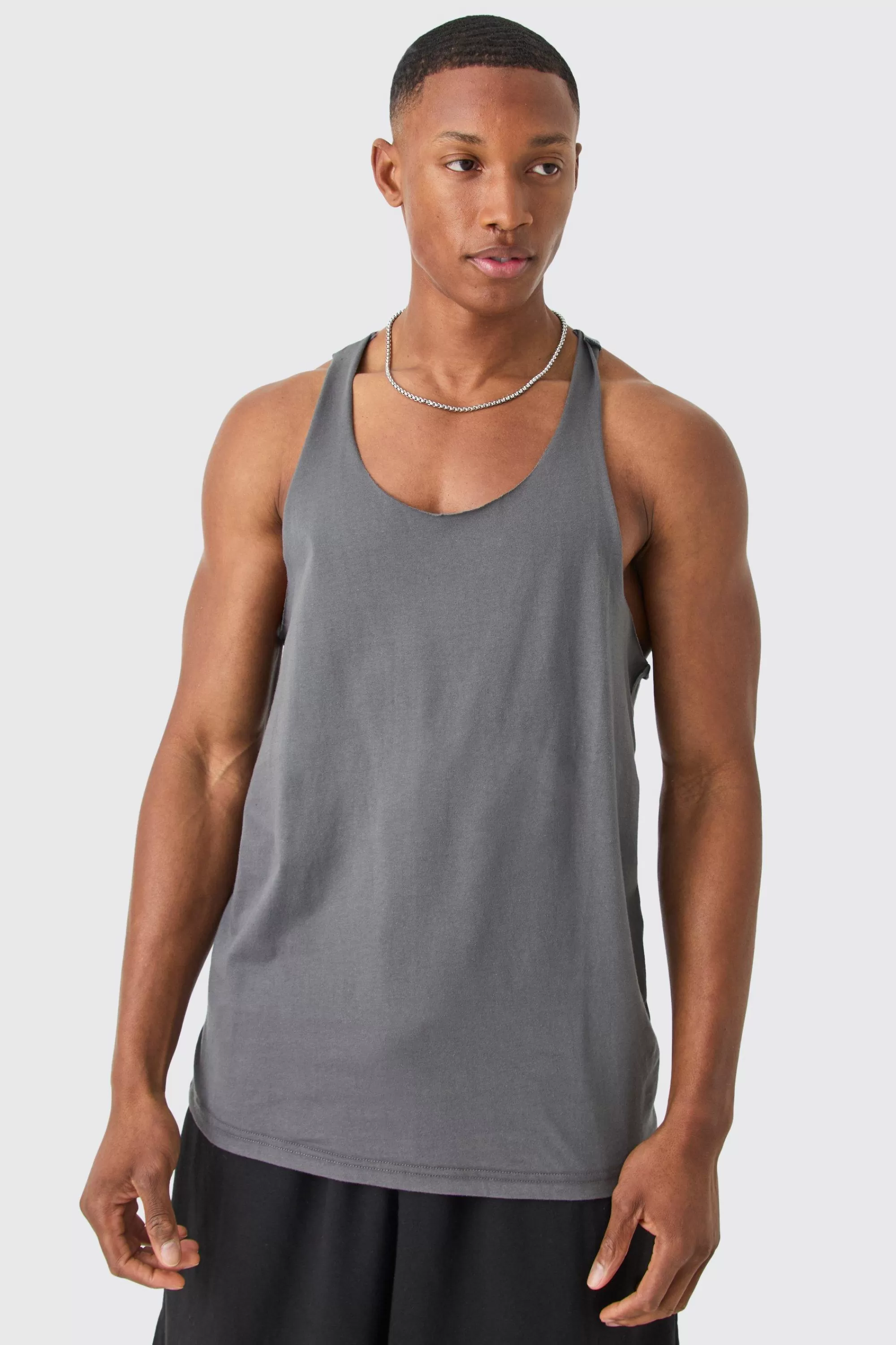 boohooMAN Basic Racer Back Vest | UK charcoal Discount
