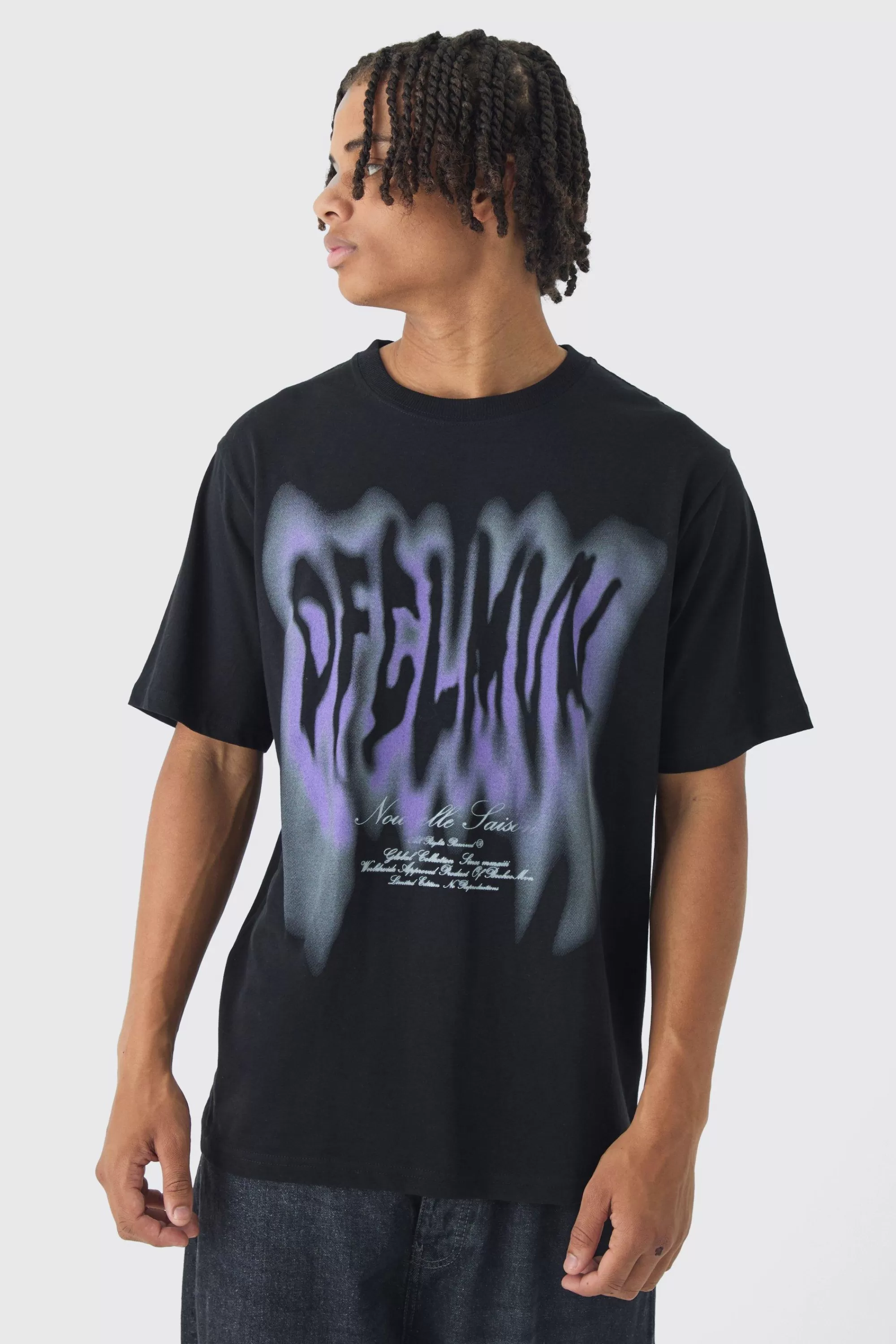 boohooMAN Blurred Gothic Print T-Shirt | UK black Discount