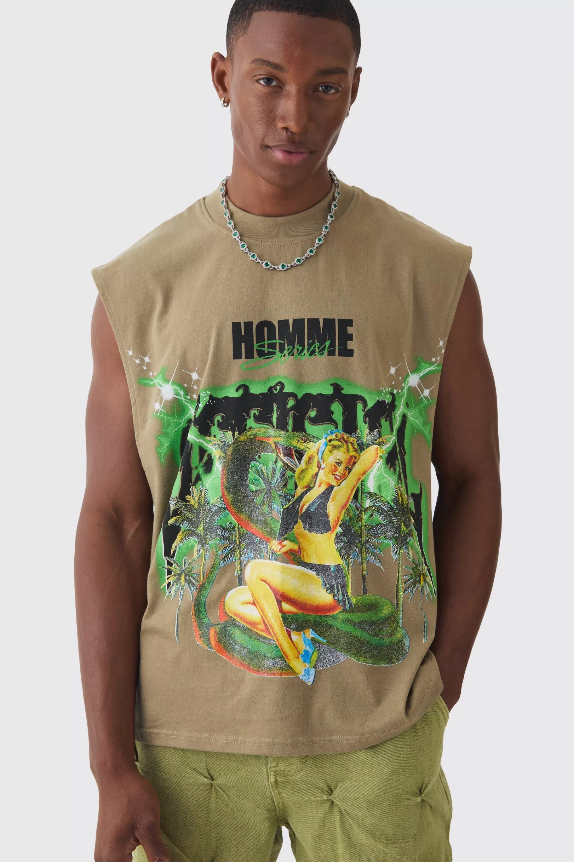 boohooMAN Boxy Drop Armhole Extended Neck Homme Official Tank | UK stone Store