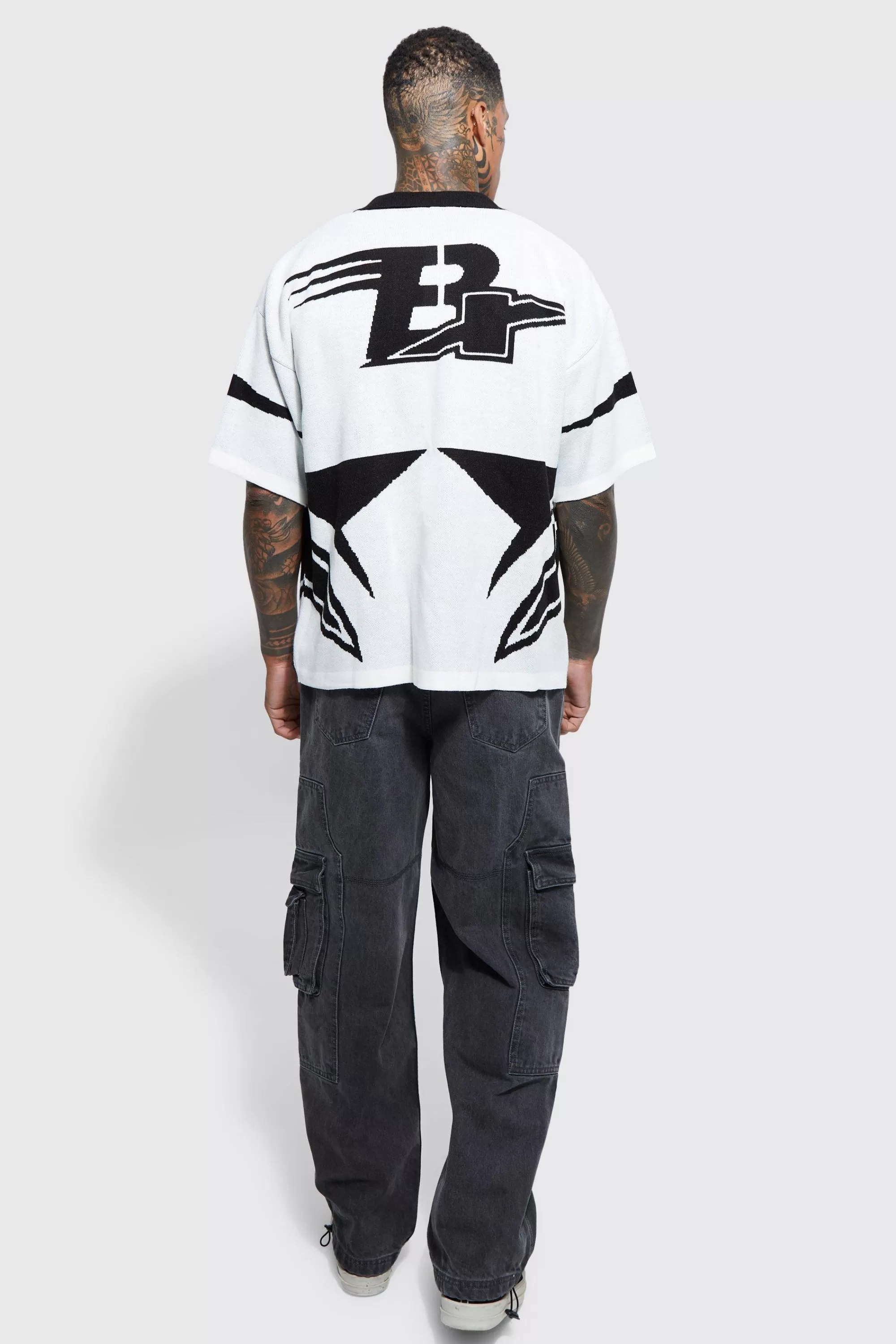 boohooMAN Boxy Fit Knitted Moto Shirt | UK white Outlet