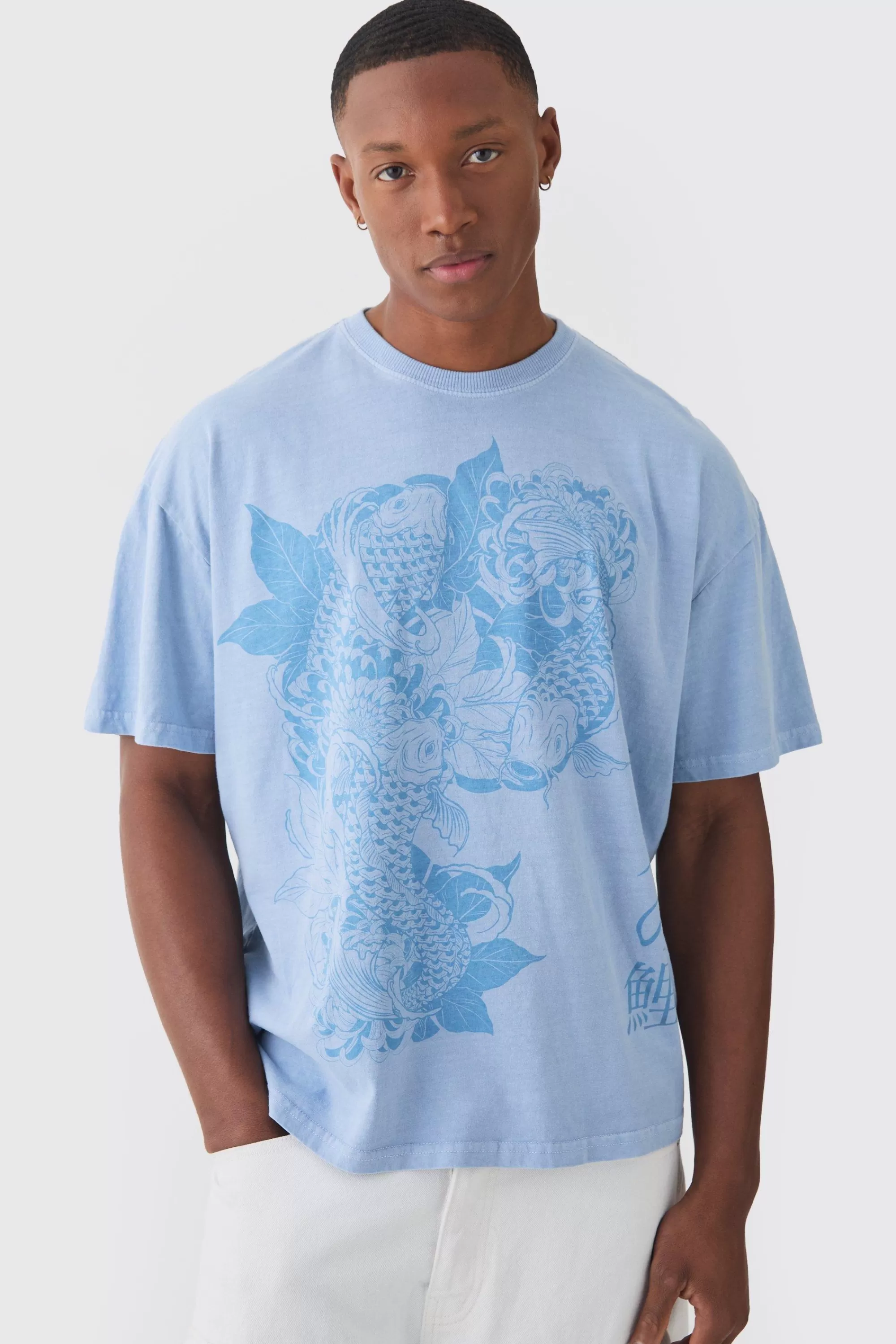 boohooMAN Boxy Floral Print Washed T-shirt | UK blue Best Sale