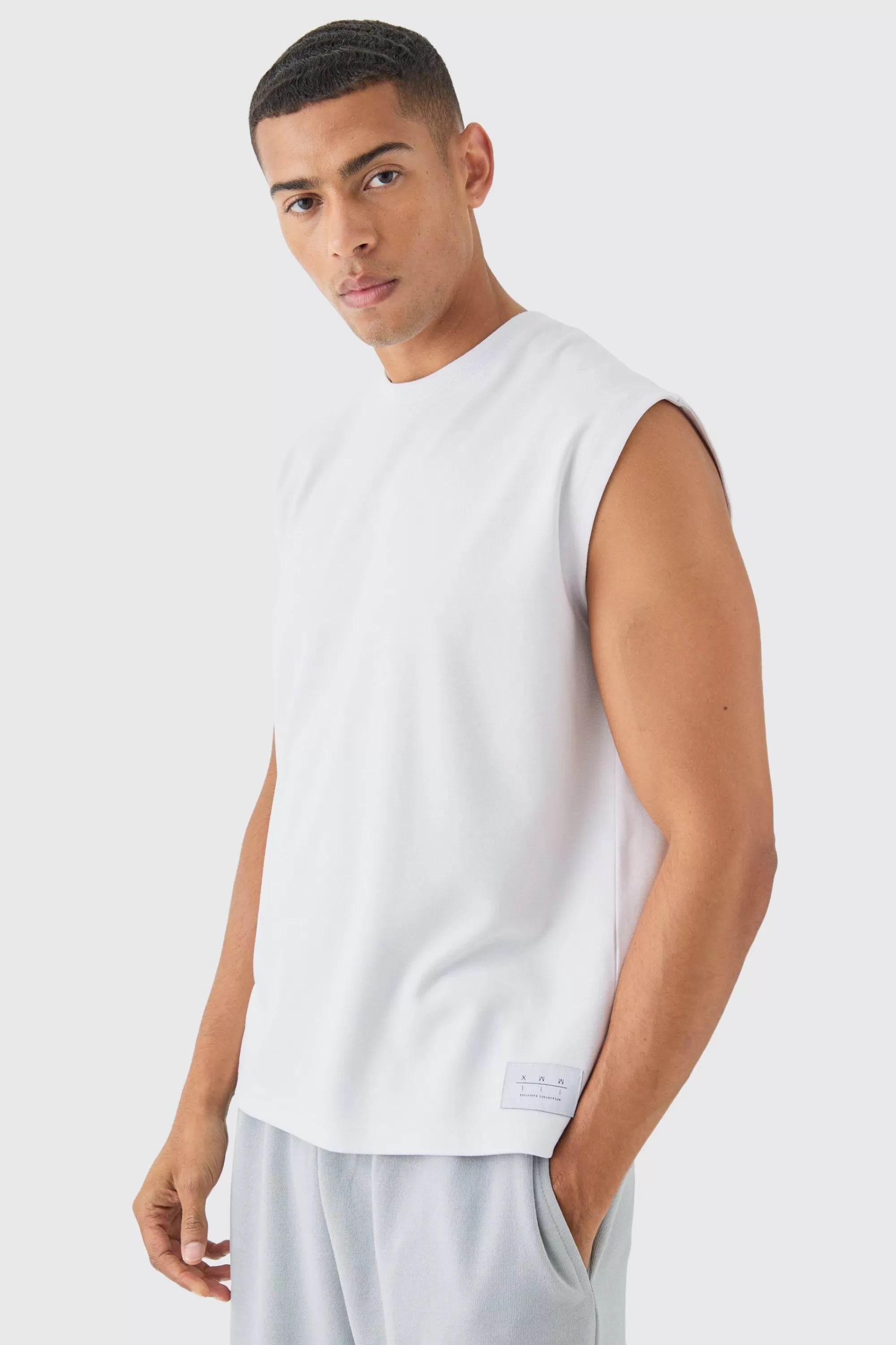 boohooMAN Boxy Interlock Vest With Woven Label | UK white Discount