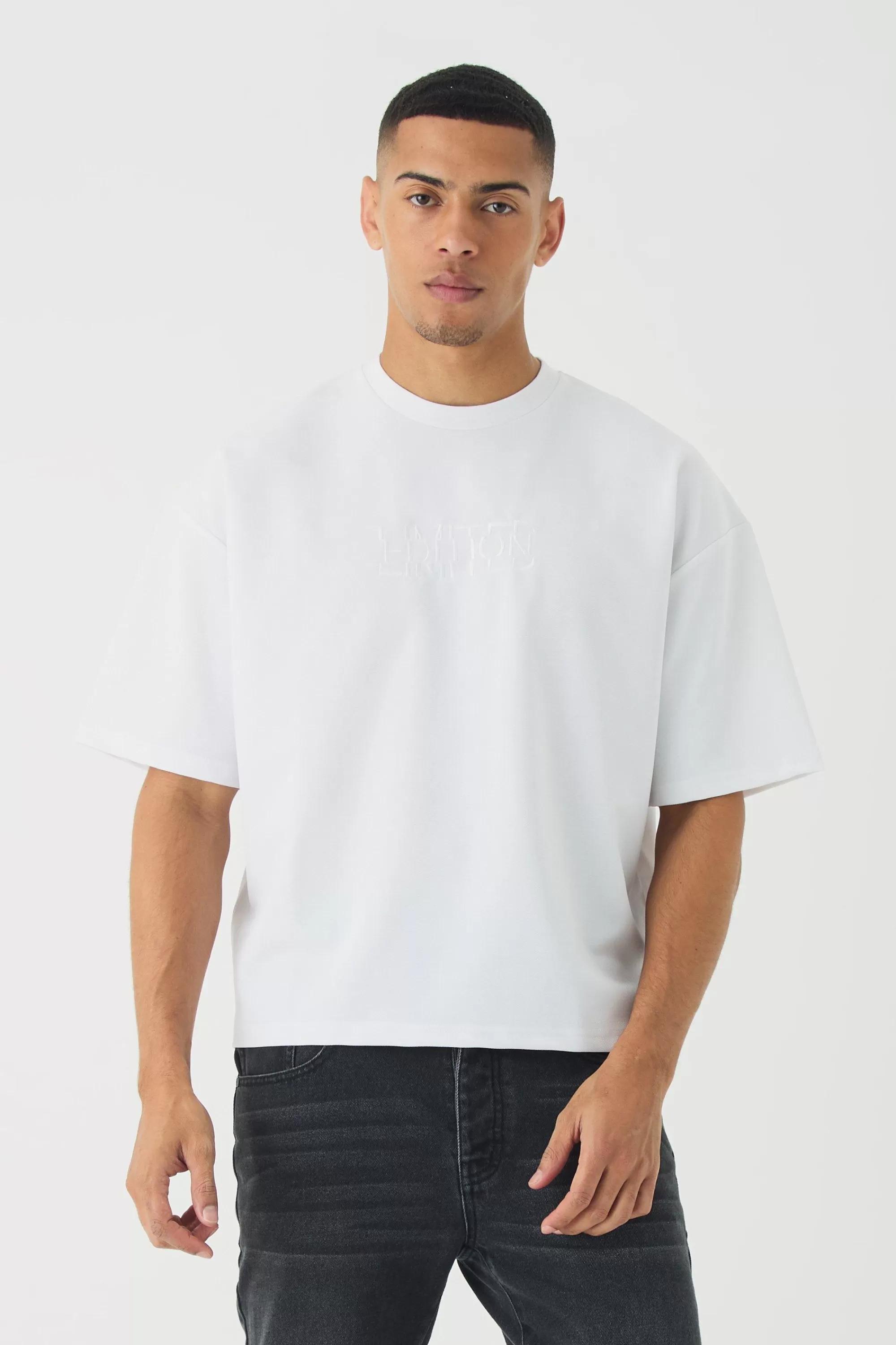 boohooMAN Boxy Jersey Twill Embroidery Limited T-shirt | UK white Hot