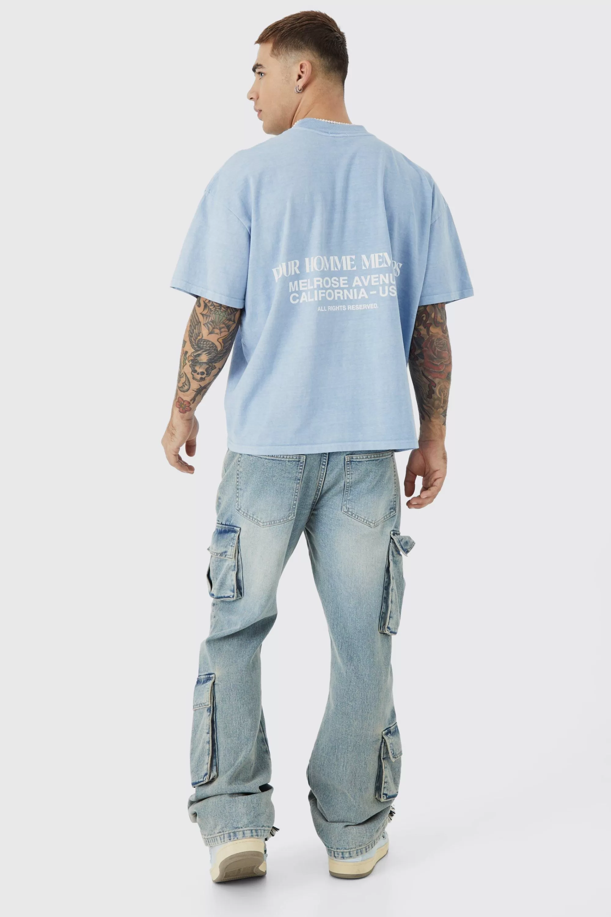 boohooMAN Boxy Overdyed Heavyweight Graphic T-shirt | UK blue Shop