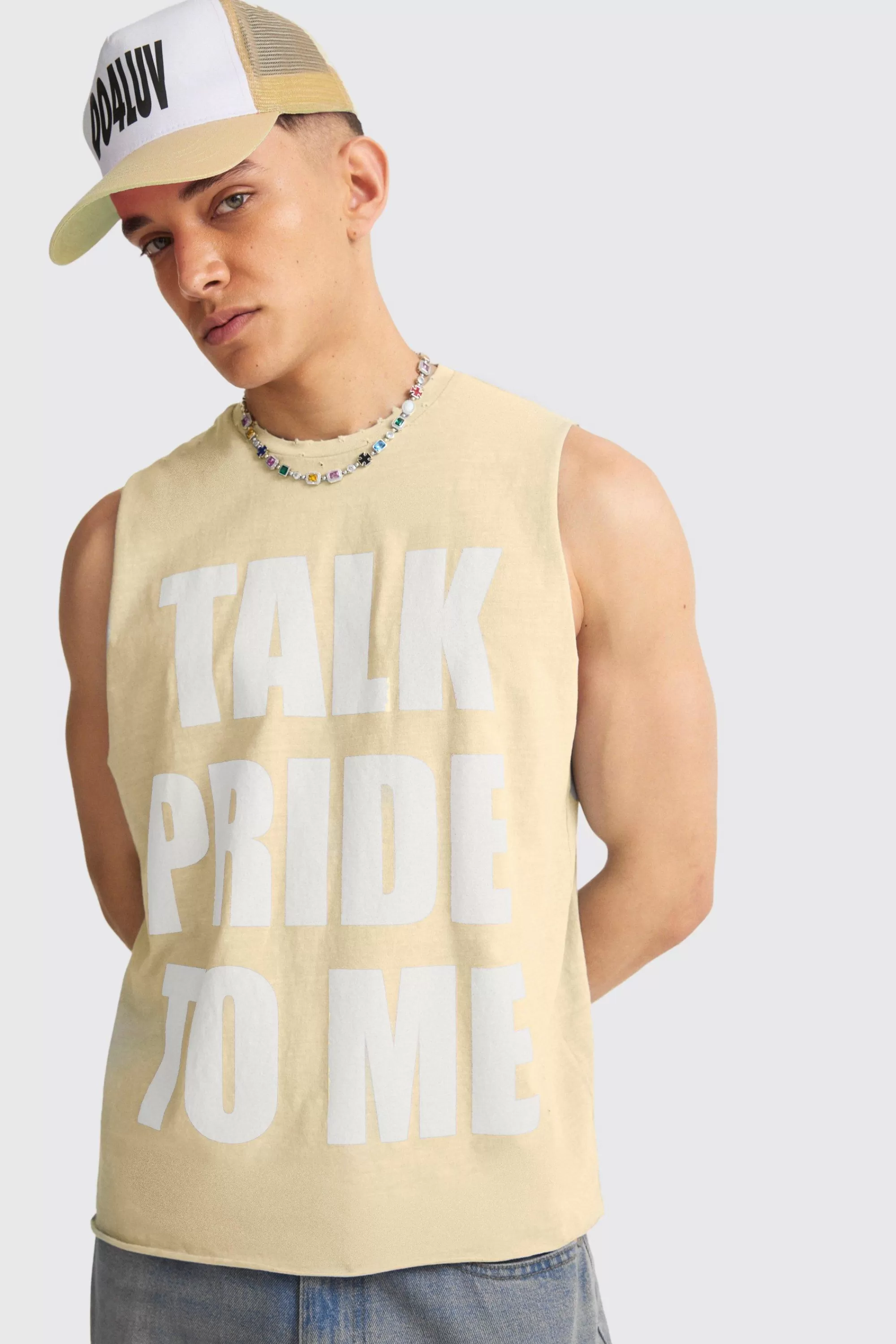 boohooMAN Boxy Talk Pride To Me Distressed Tank | UK orange Cheap