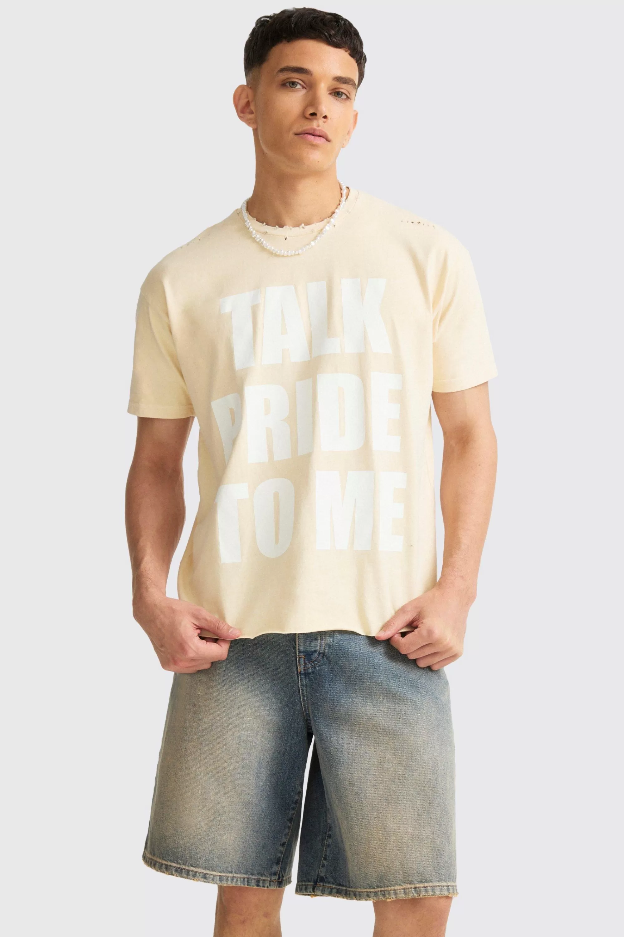 boohooMAN Boxy Talk Pride To Me Distressed T-shirt | UK orange New