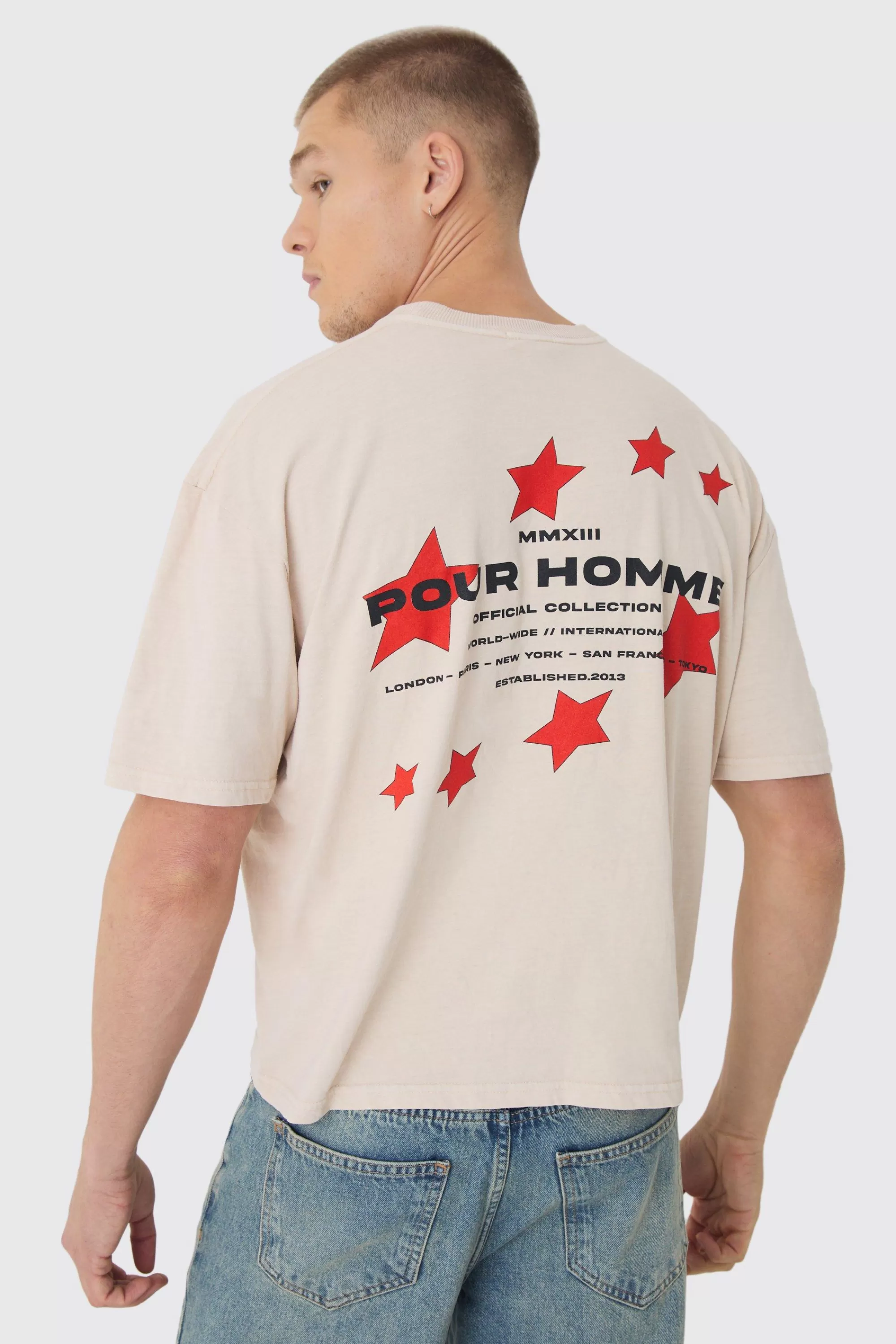 boohooMAN Boxy Washed Pour Homme Star Print T-Shirt | UK ecru Store